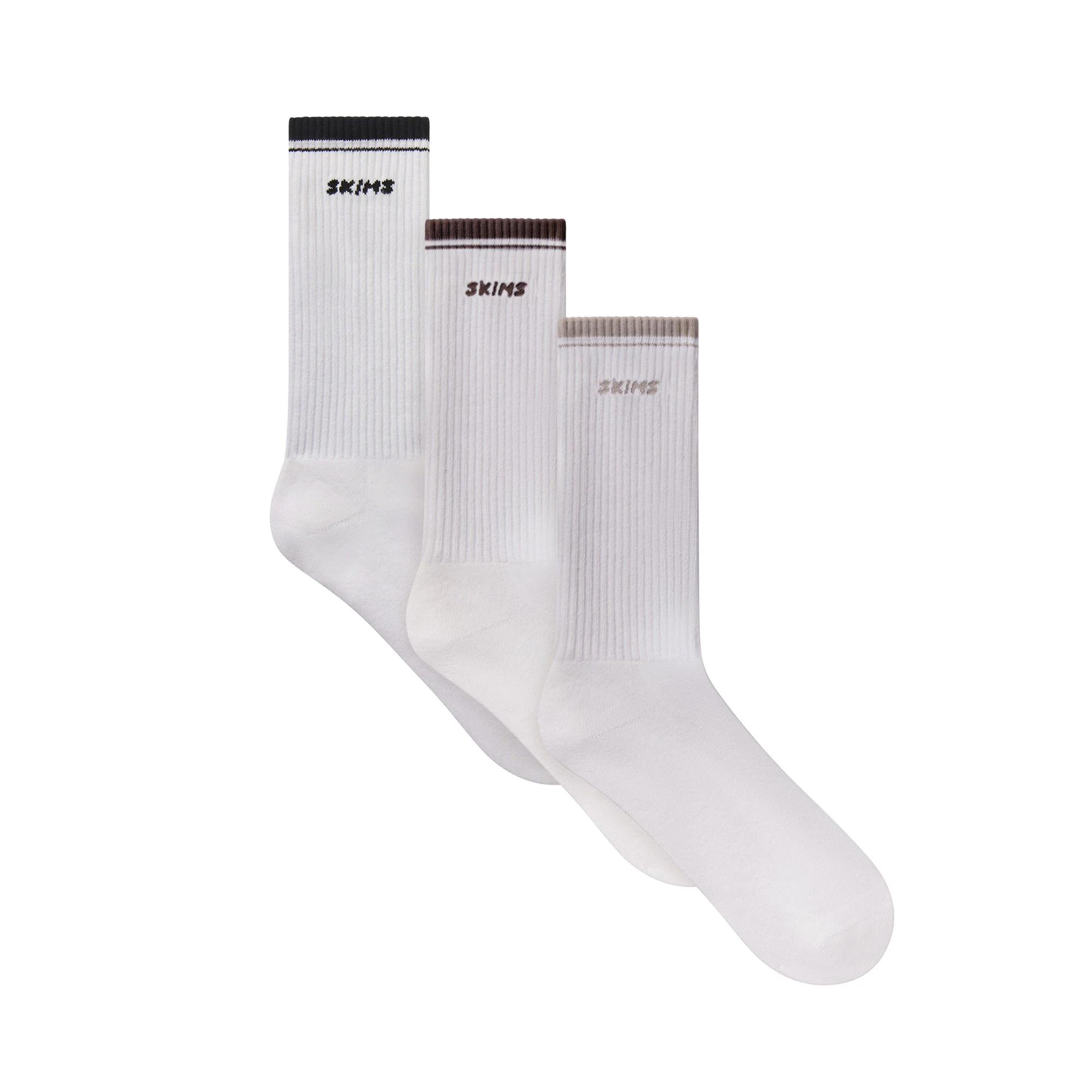 RIBBED CREW LOGO SOCK 3-PACK | STONE MULTI & LAYS FLAT ON A WHITE BACKGROUND | FLT