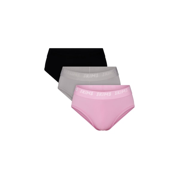 SKIMS STRETCH MENS BRIEF 3-PACK | BUBBLE GUM MIRROR MULTI FLAT ON A WHITE BACKGROUND | FLT | FOCUS: 0.0, 1.0, 0.9