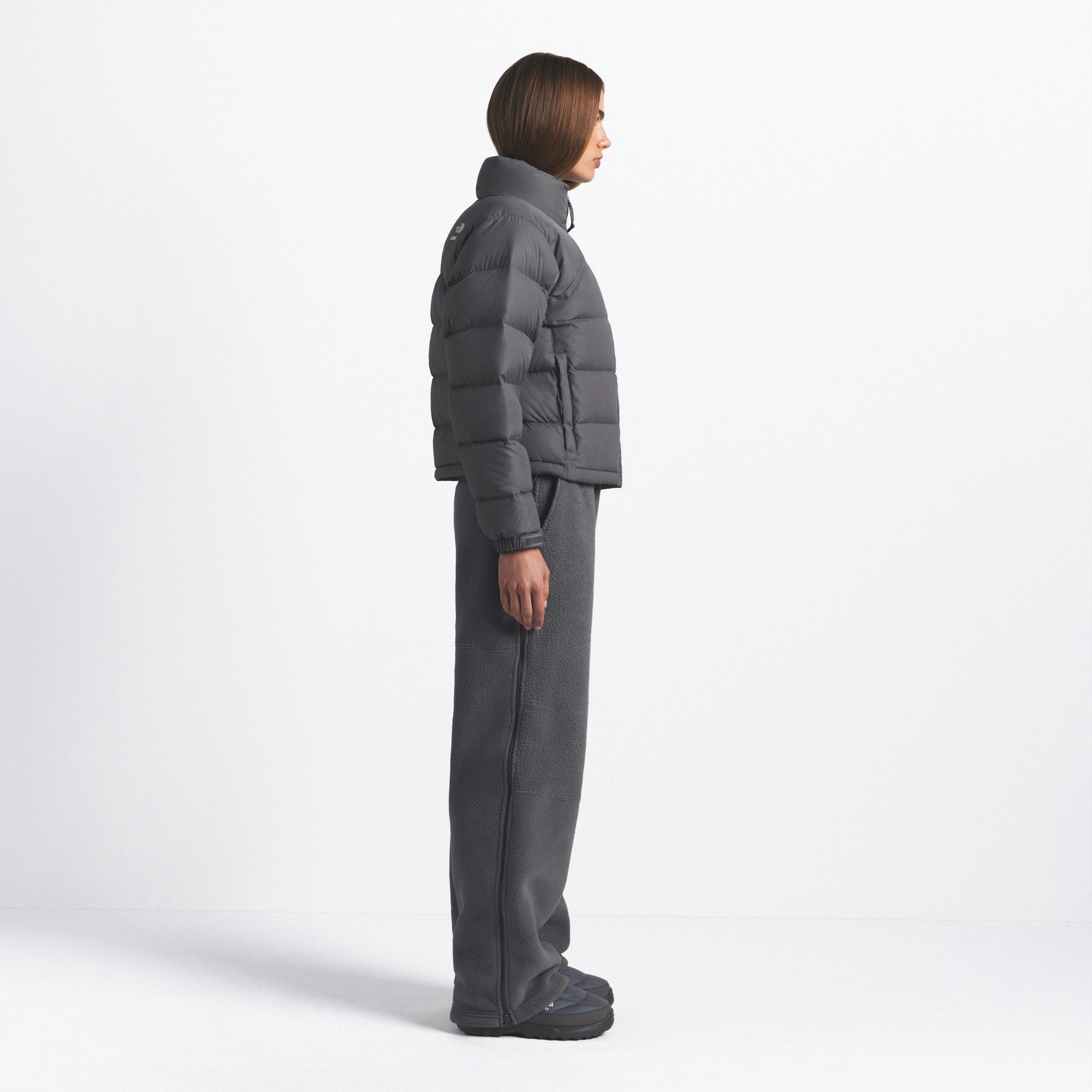 THE NORTH FACE X SKIMS 2000 RETRO NUPTSE JACKET | GUNMETAL ON A MODEL FRONT VIEW @ | FOCUS: 0.0, 1.0, 0.9
