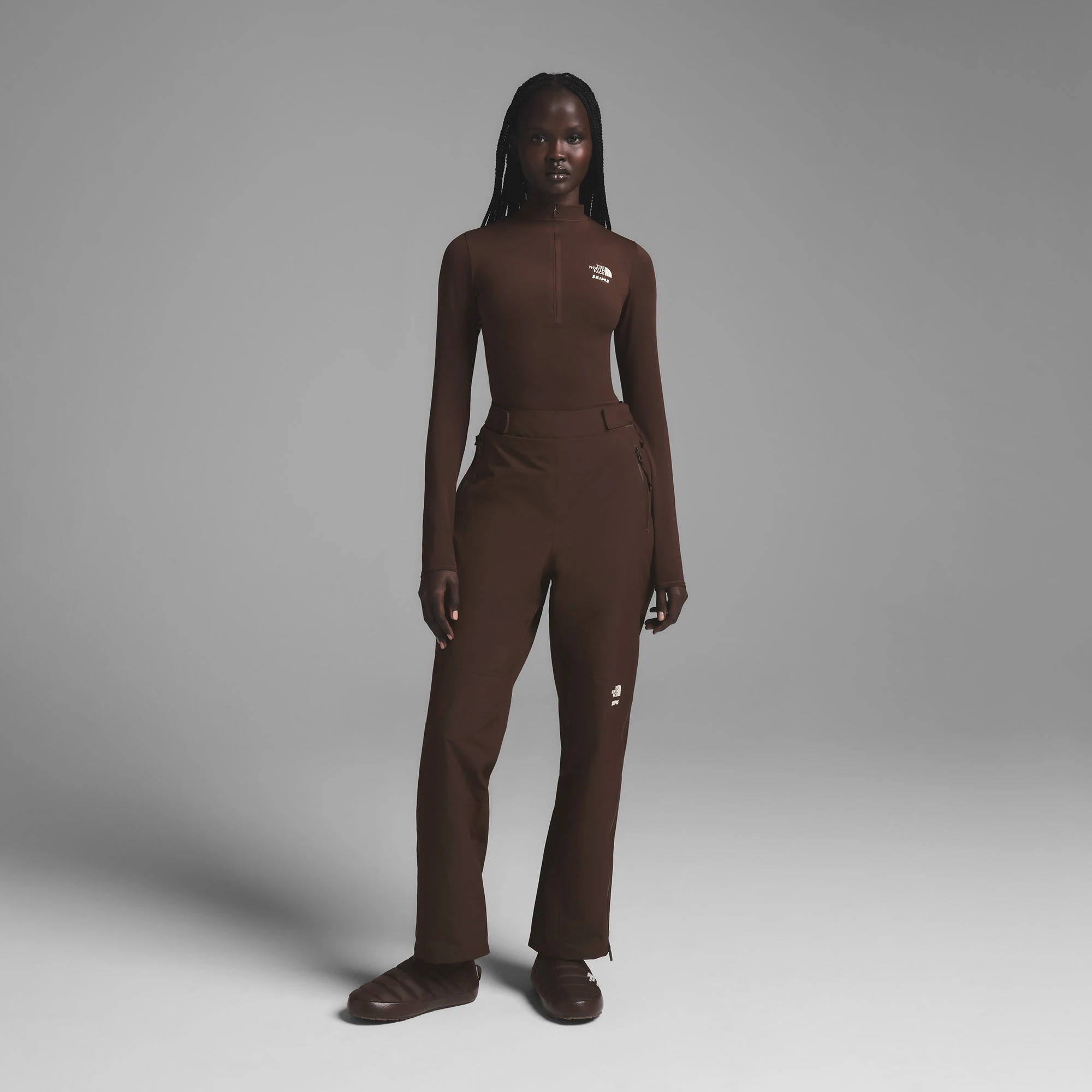 THE NORTH FACE X SKIMS SEAM TAPED PANT | COCOA ON A MODEL FRONT VIEW | FOCUS: 0.0, 1.0, 0.9