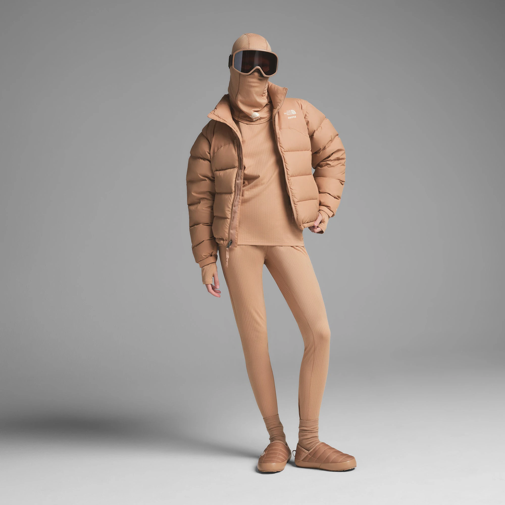 THE NORTH FACE X SKIMS DOTKNIT BALACLAVA | OCHRE ON A MODEL FRONT VIEW | FOCUS: 0.0, 1.0, 0.9