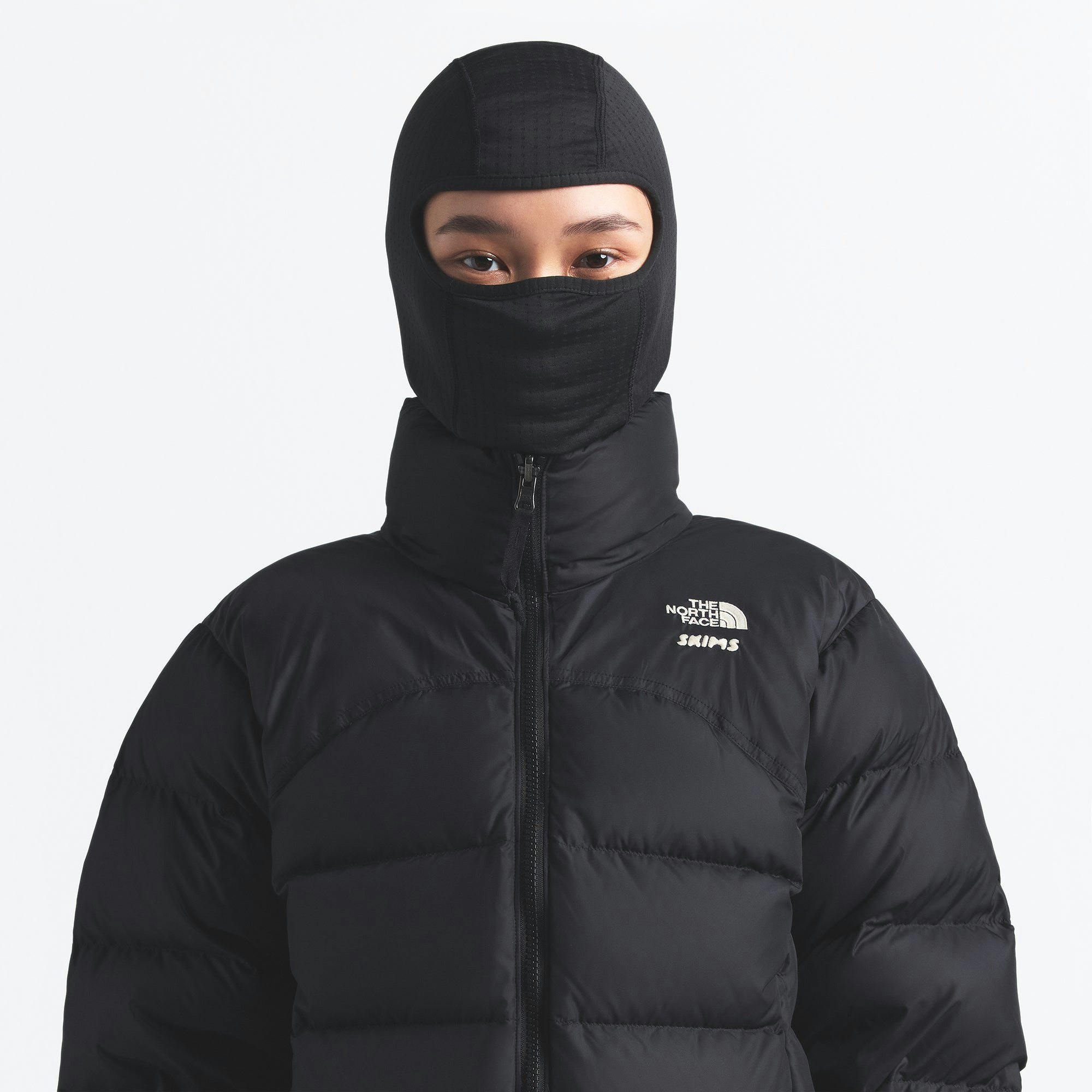 THE NORTH FACE X SKIMS DOTKNIT BALACLAVA | ONYX ON A MODEL FRONT VIEW @ | FOCUS: 0.0, 1.0, 0.9