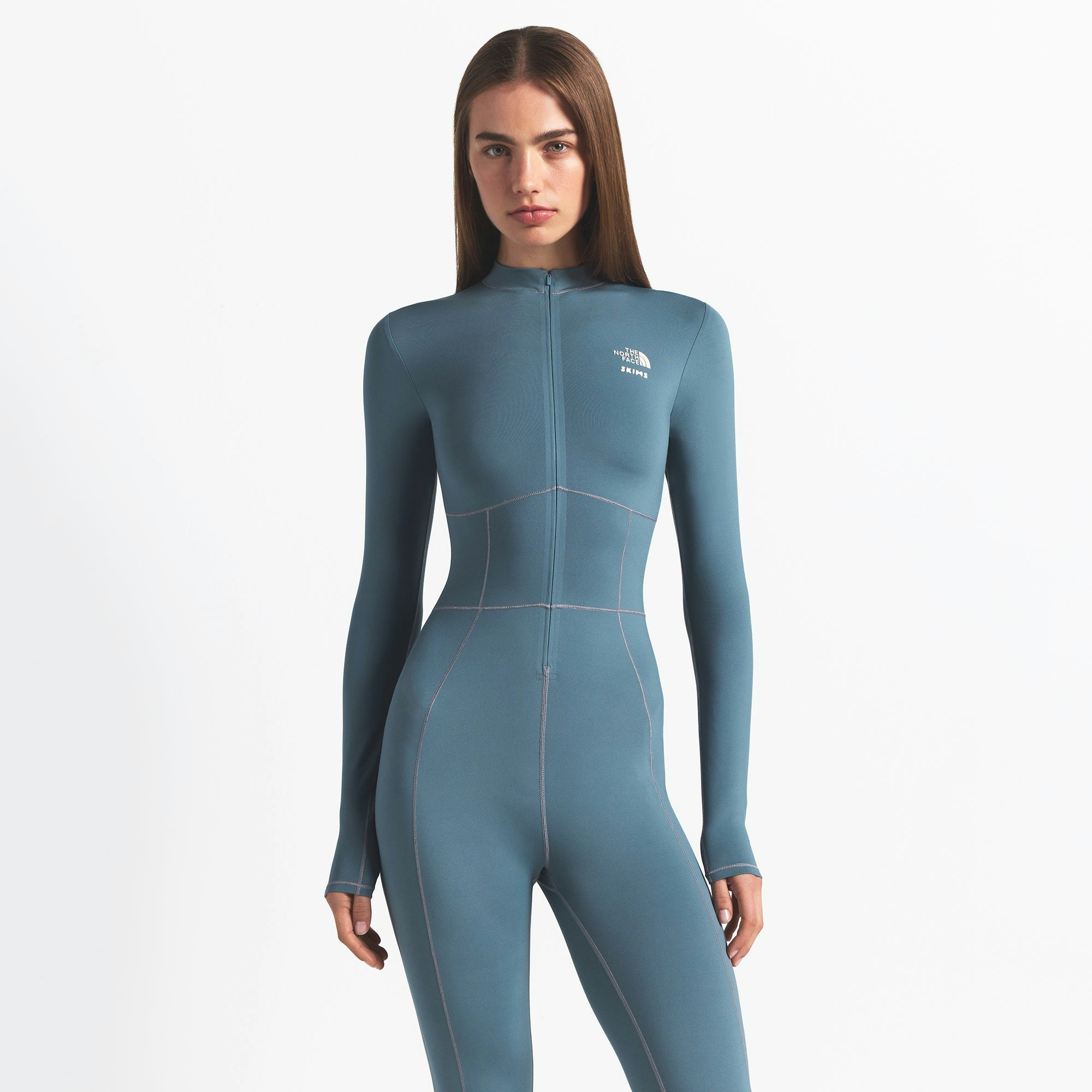 THE NORTH FACE X SKIMS REFINA BODYSUIT | KYANITE ON A MODEL FRONT VIEW @ | FOCUS: 0.0, 1.0, 0.9