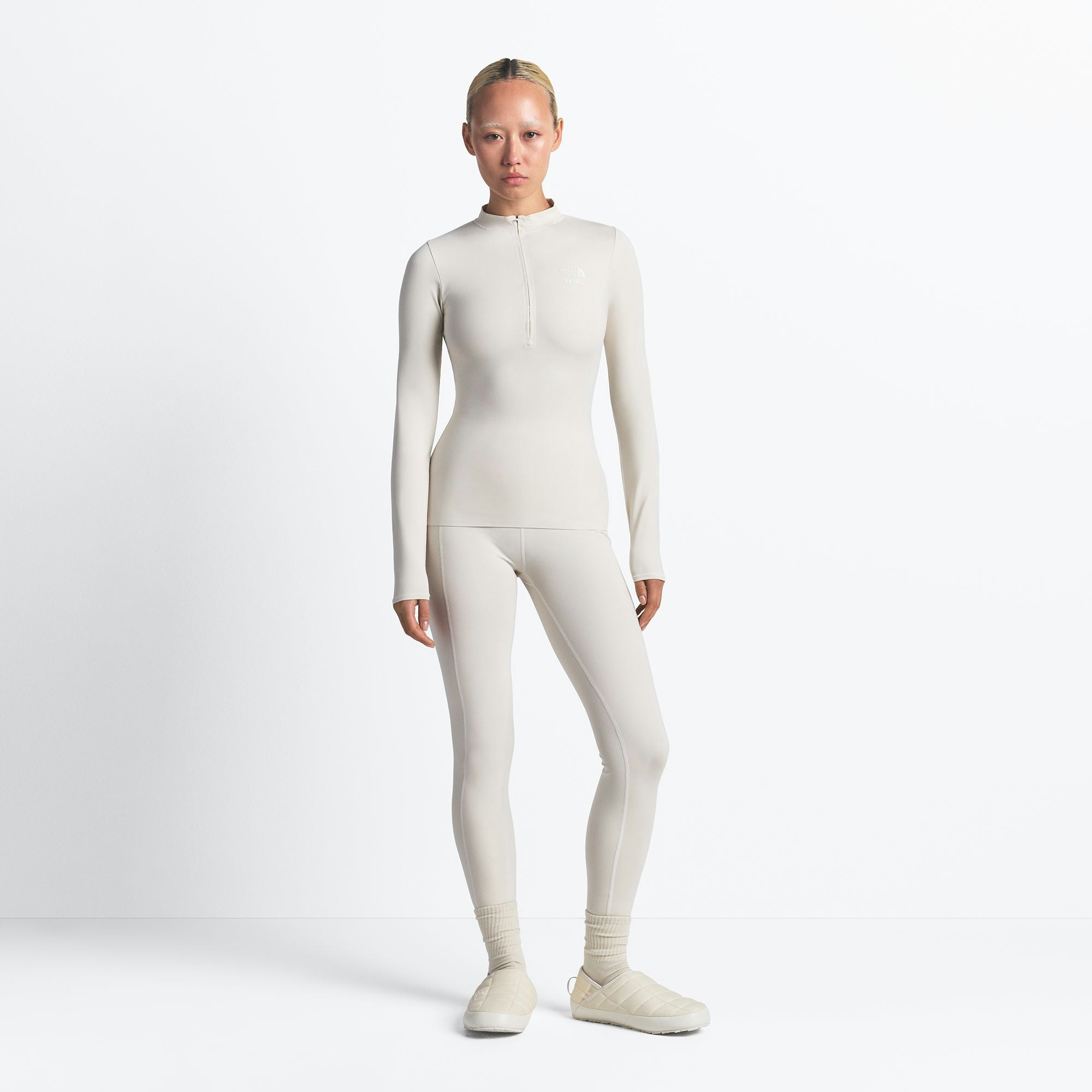THE NORTH FACE X SKIMS REFINA LONG SLEEVE TOP | BONE ON A MODEL FRONT VIEW @ | FOCUS: 0.0, 1.0, 0.9