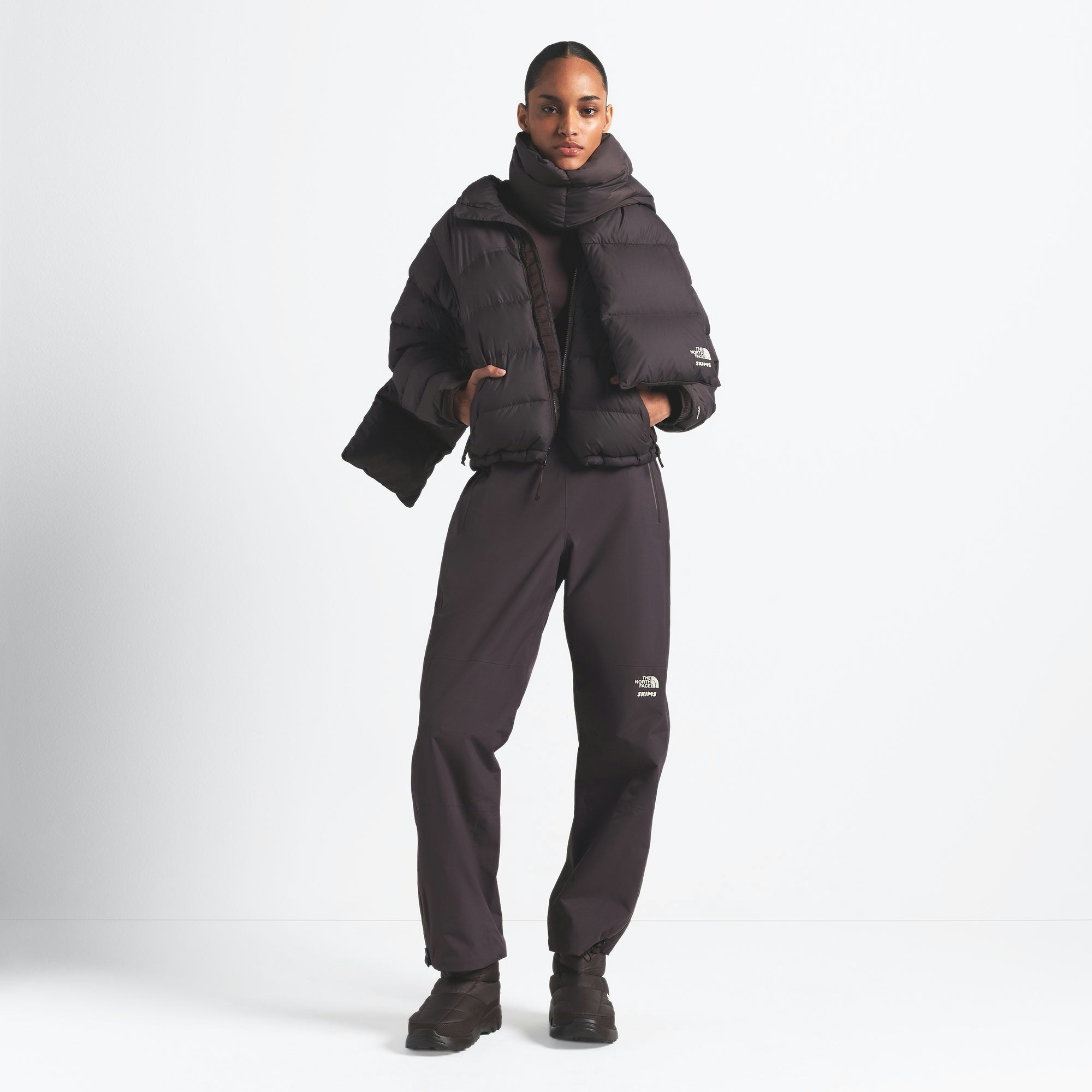 THE NORTH FACE X SKIMS NUPTSE SCARF | PHOENIX ON A MODEL FRONT VIEW @ | FOCUS: 0.0, 1.0, 0.9