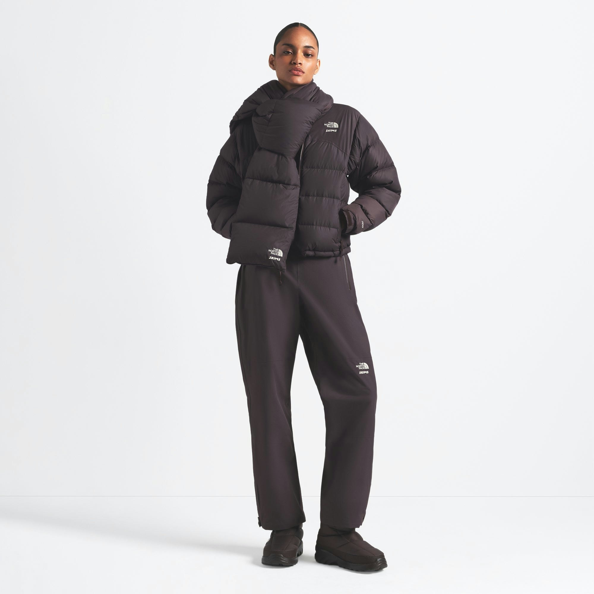 THE NORTH FACE X SKIMS NUPTSE SCARF | PHOENIX ON A MODEL FRONT VIEW @ | FOCUS: 0.0, 1.0, 0.9