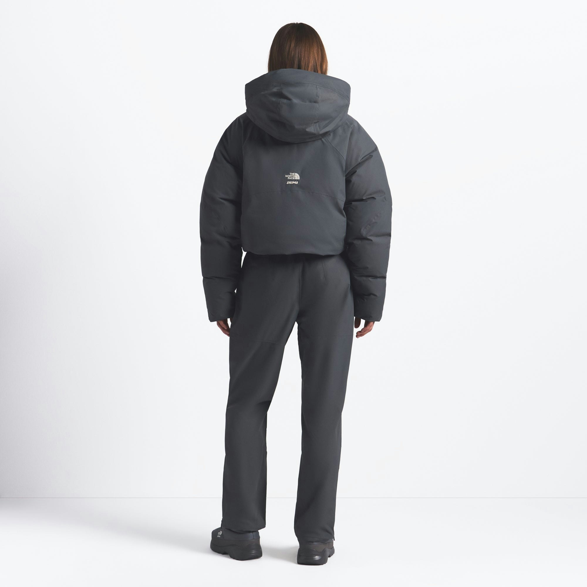 THE NORTH FACE X SKIMS INSULATED SHELL JACKET | GUNMETAL ON A MODEL FRONT VIEW @ | FOCUS: 0.0, 1.0, 0.9