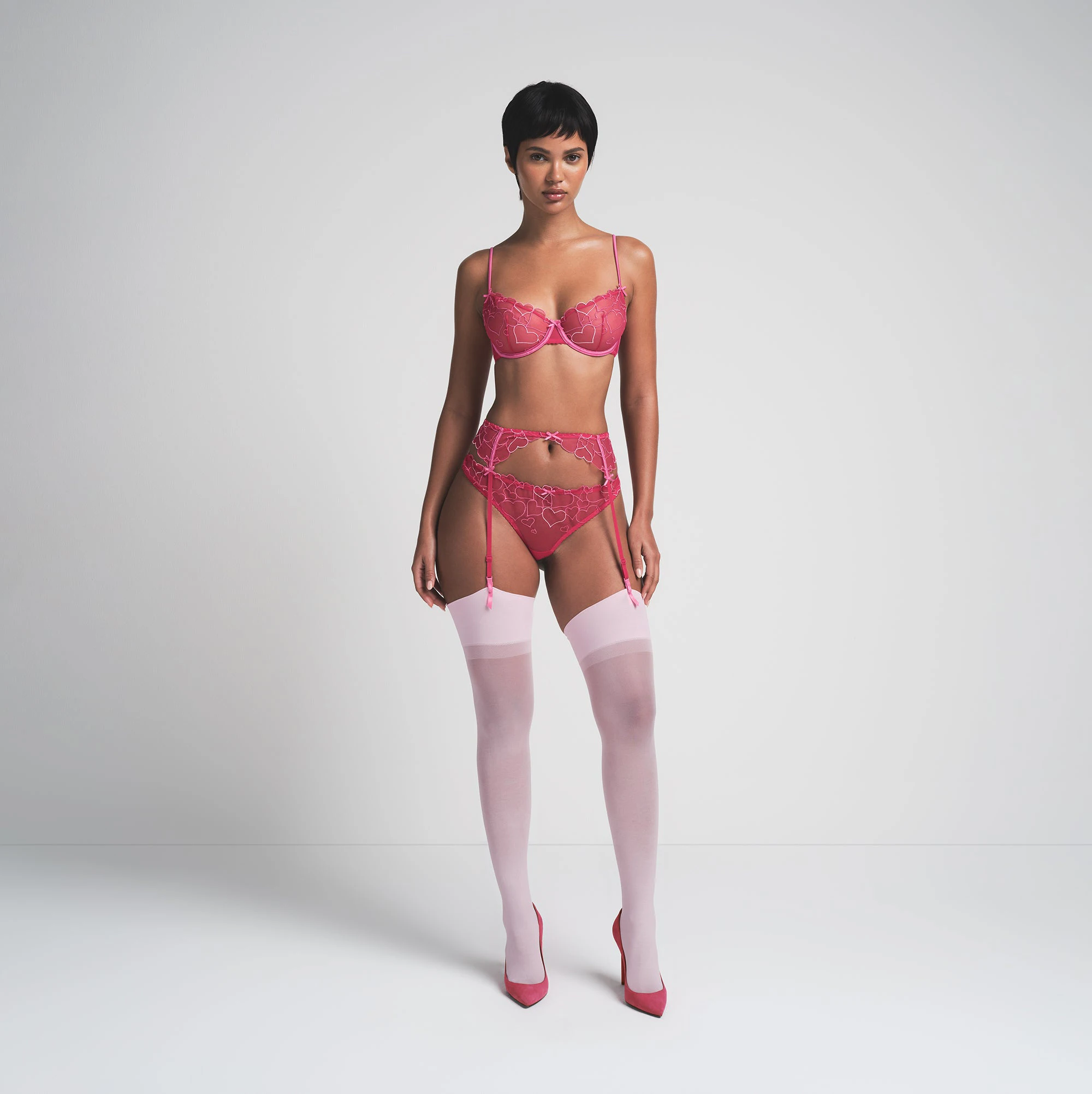 EMBROIDERED TULLE GARTER BELT | PUNCH ON A MODEL FRONT VIEW | FOCUS: 0.0, 1.0, 0.9