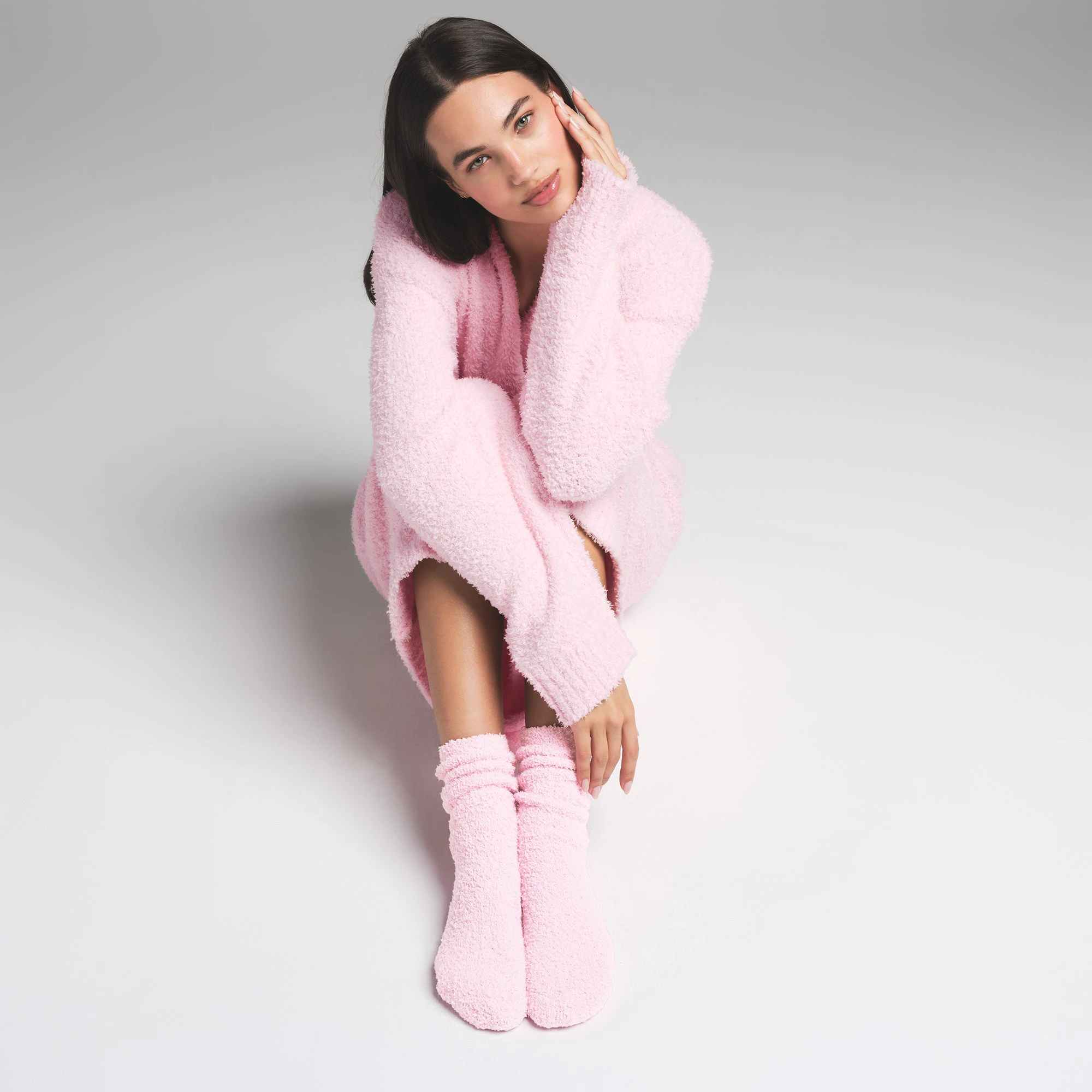 COZY KNIT SOCK | CHERRY BLOSSOM ON A MODEL FRONT VIEW | FOCUS: 0.0, 1.0, 0.9