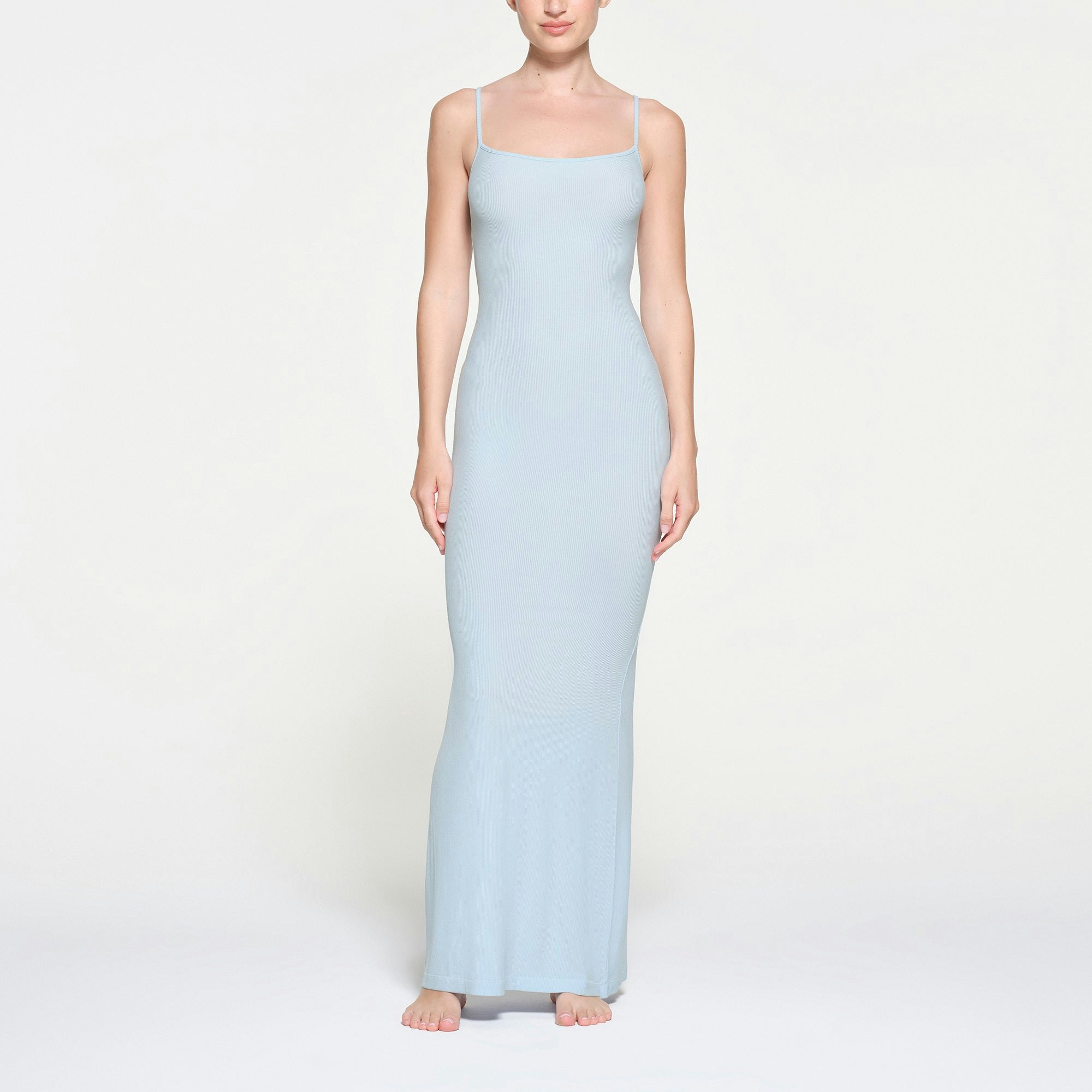 SOFT LOUNGE LONG SLIP DRESS | CELESTE ON A MODEL FRONT VIEW