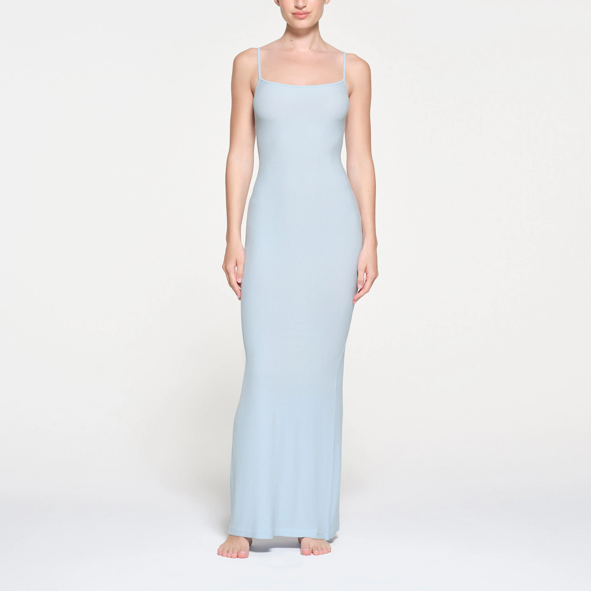 SOFT LOUNGE LONG SLIP DRESS | CELESTE ON A MODEL FRONT VIEW