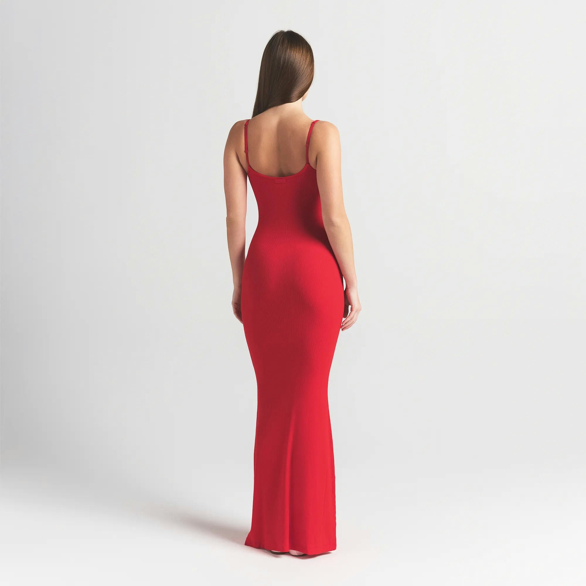 SOFT LOUNGE LONG SLIP DRESS | CHERRY ON A MODEL BACK VIEW @ | FOCUS: 0.0, 1.0, 0.9