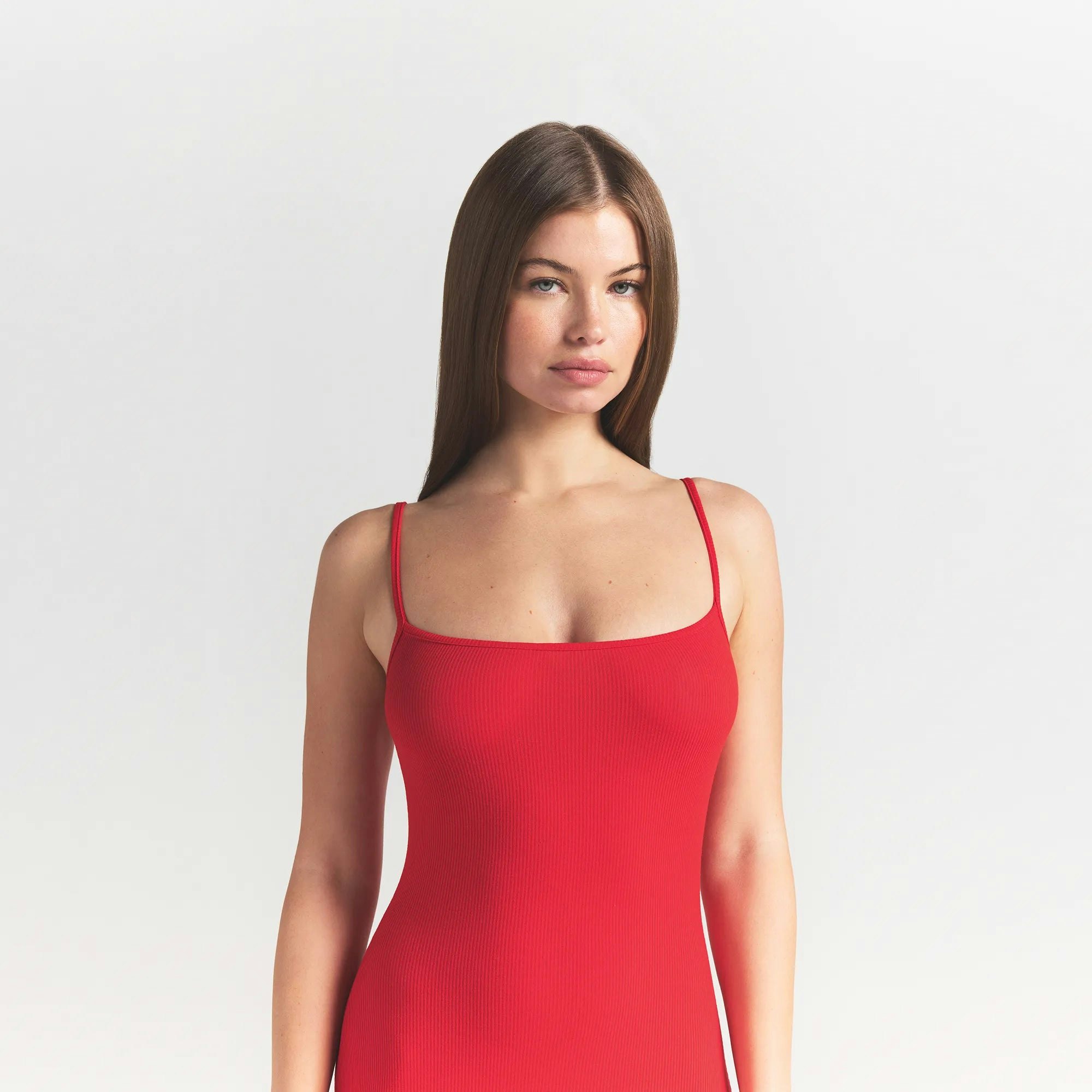 SOFT LOUNGE LONG SLIP DRESS | CHERRY ON A MODEL FRONT VIEW @ | FOCUS: 0.0, 1.0, 0.9