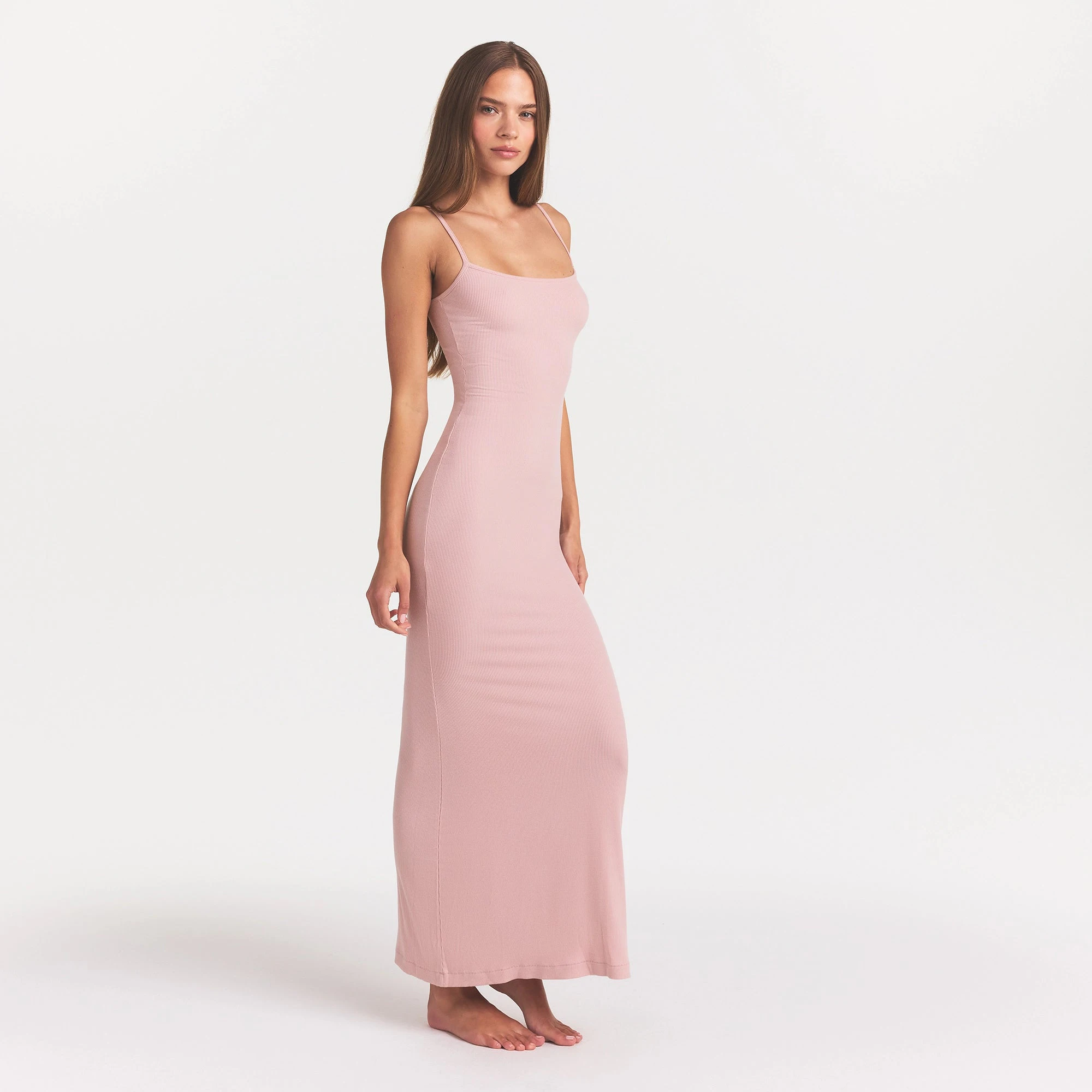 SOFT LOUNGE LONG SLIP DRESS | MORGANITE ON A MODEL FRONT VIEW @ | FOCUS: 0.0, 1.0, 0.9
