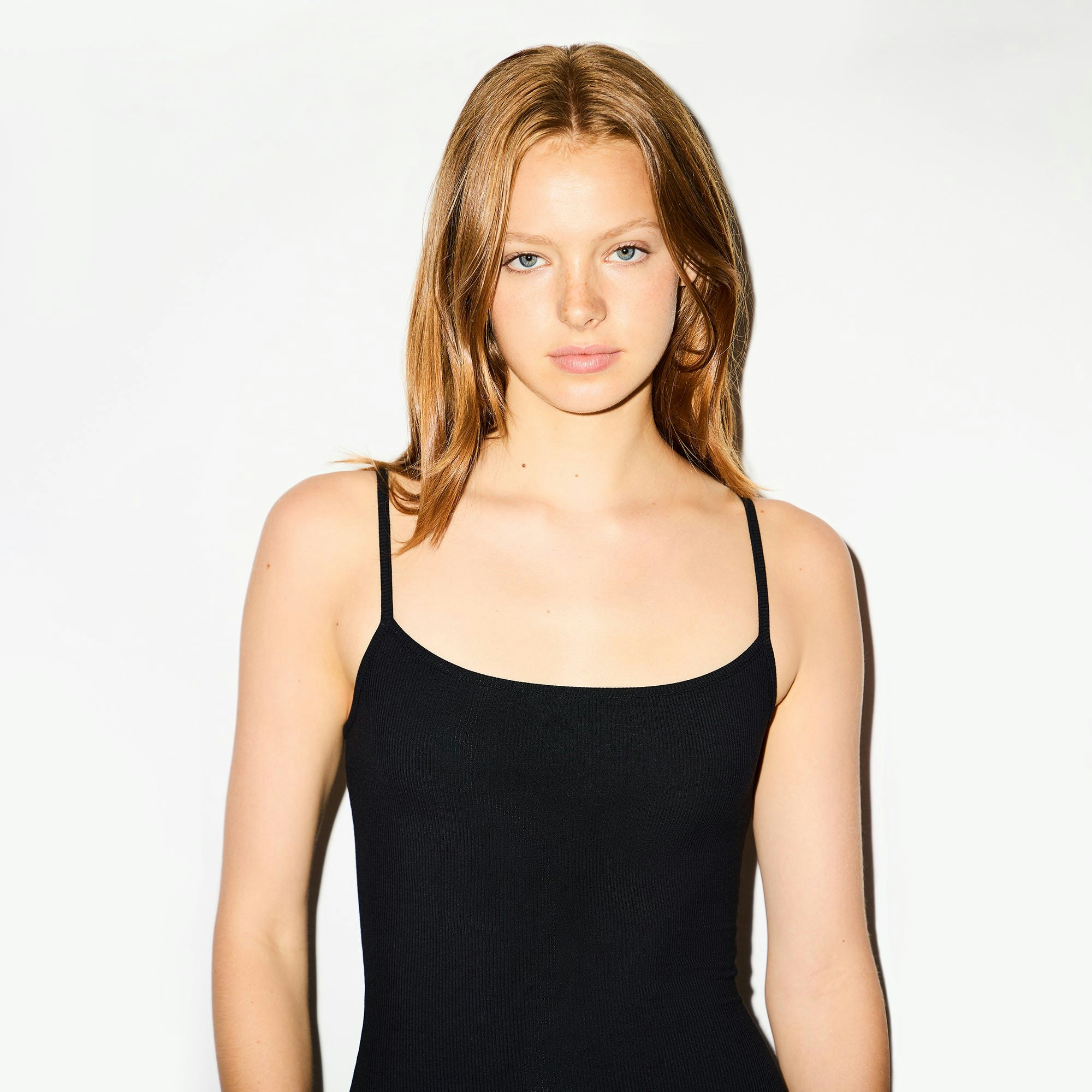 SOFT LOUNGE LONG SLIP DRESS | ONYX ON A MODEL FRONT VIEW @ | FOCUS: 0.0, 1.0, 0.9