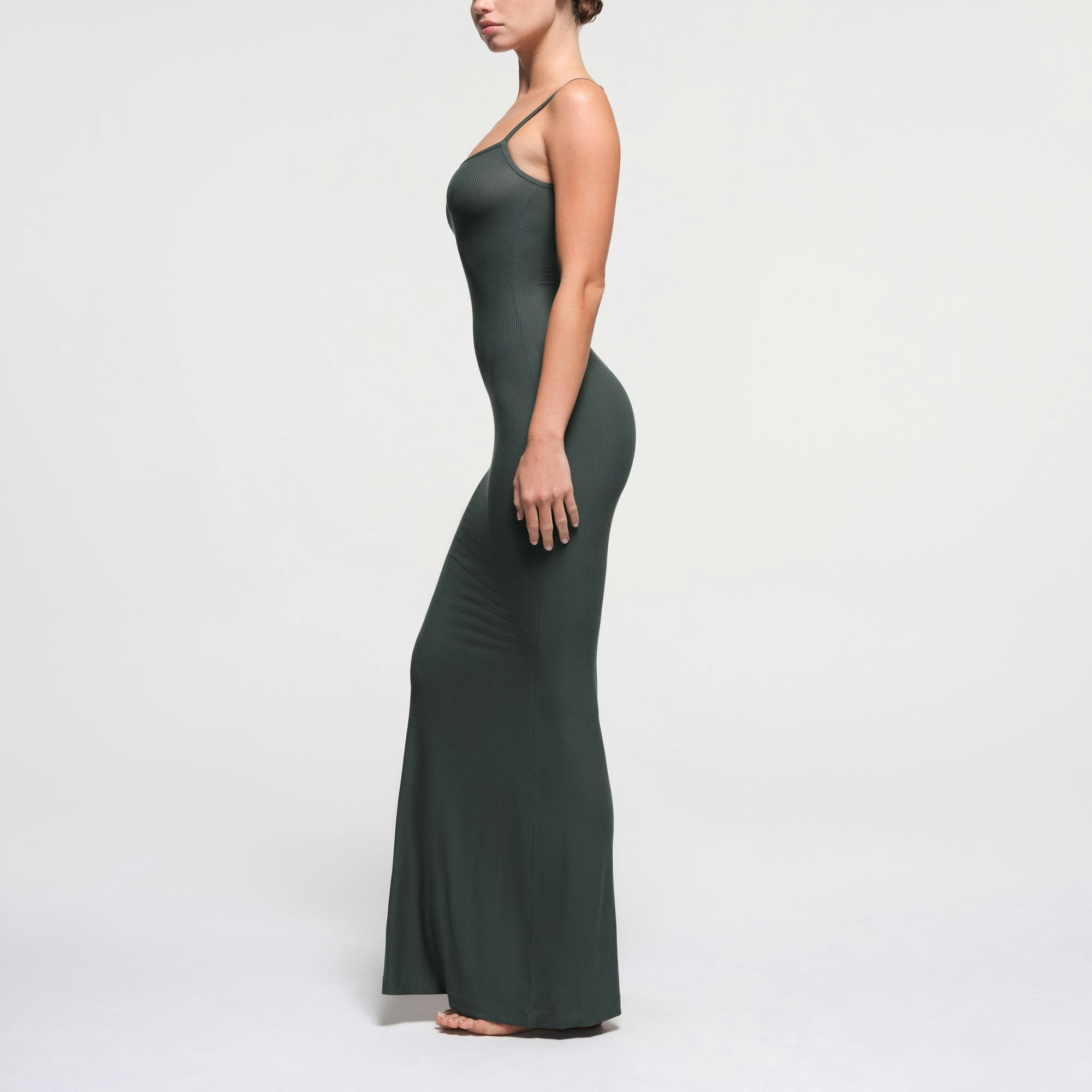 SOFT LOUNGE LONG SLIP DRESS | DEEP SEA ON A MODEL SIDE VIEW