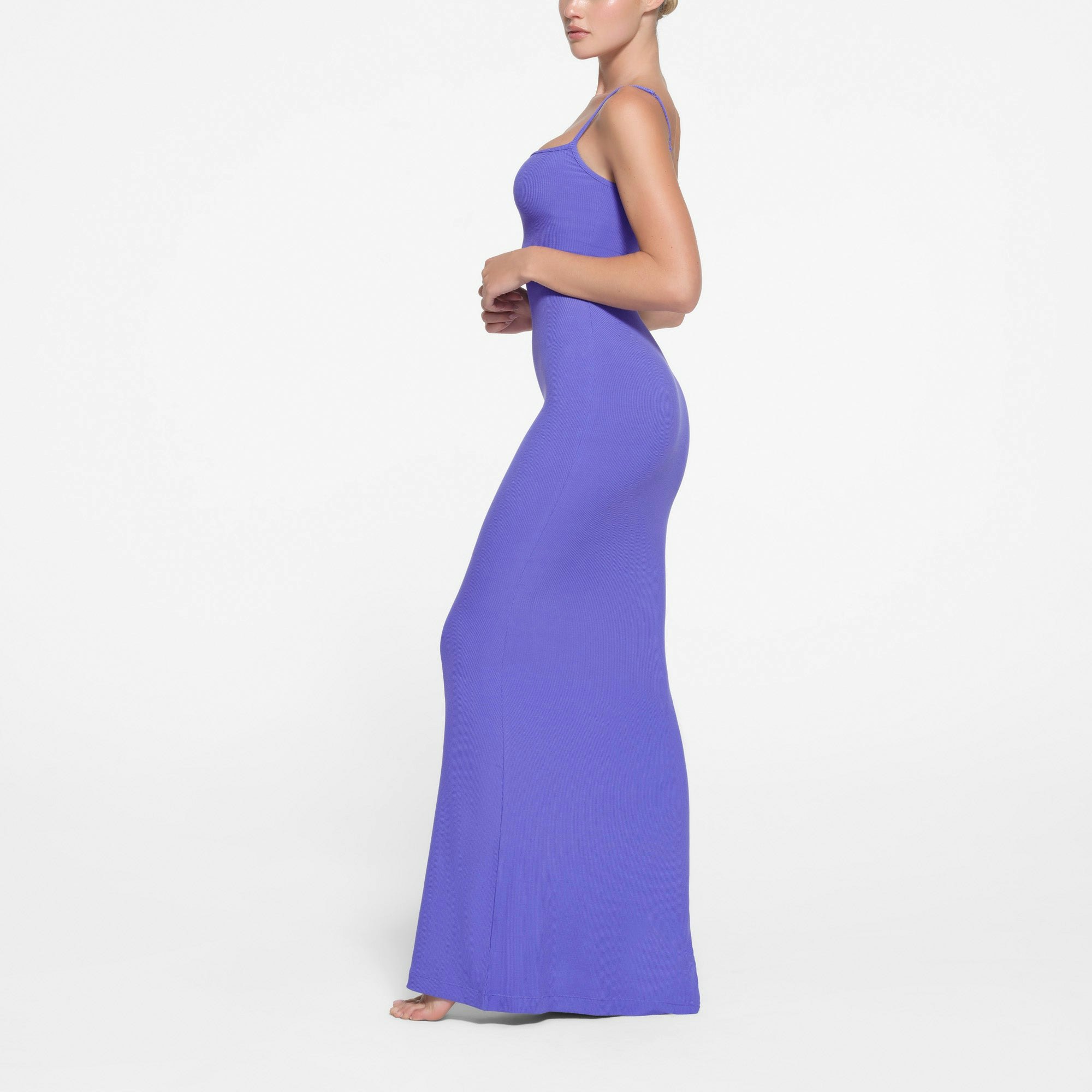 SOFT LOUNGE LONG SLIP DRESS | TANZANITE ON A MODEL SIDE VIEW