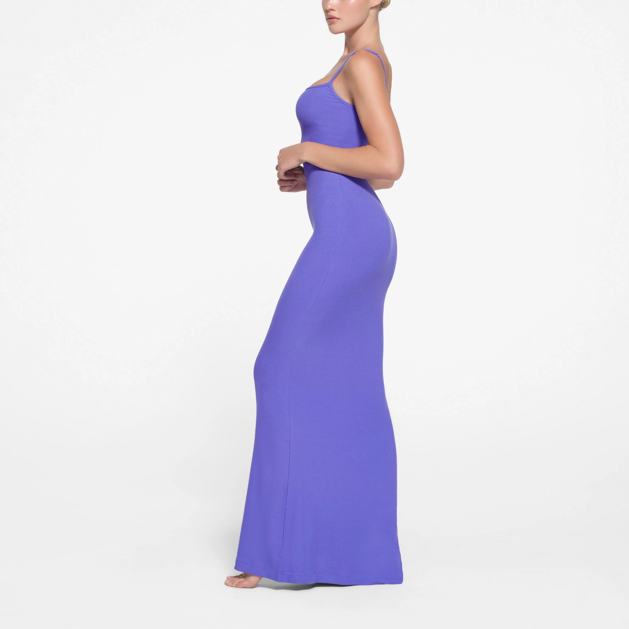SOFT LOUNGE LONG SLIP DRESS | TANZANITE ON A MODEL SIDE VIEW