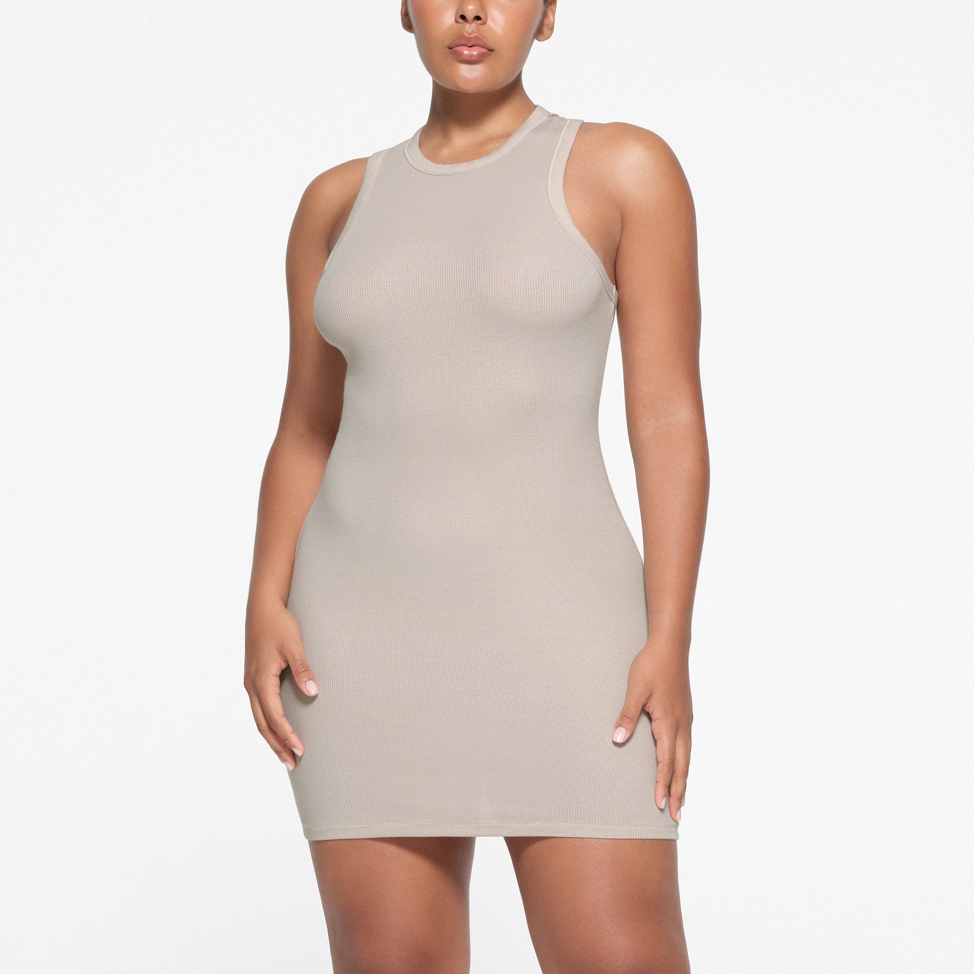 COTTON RIB TANK DRESS STONE