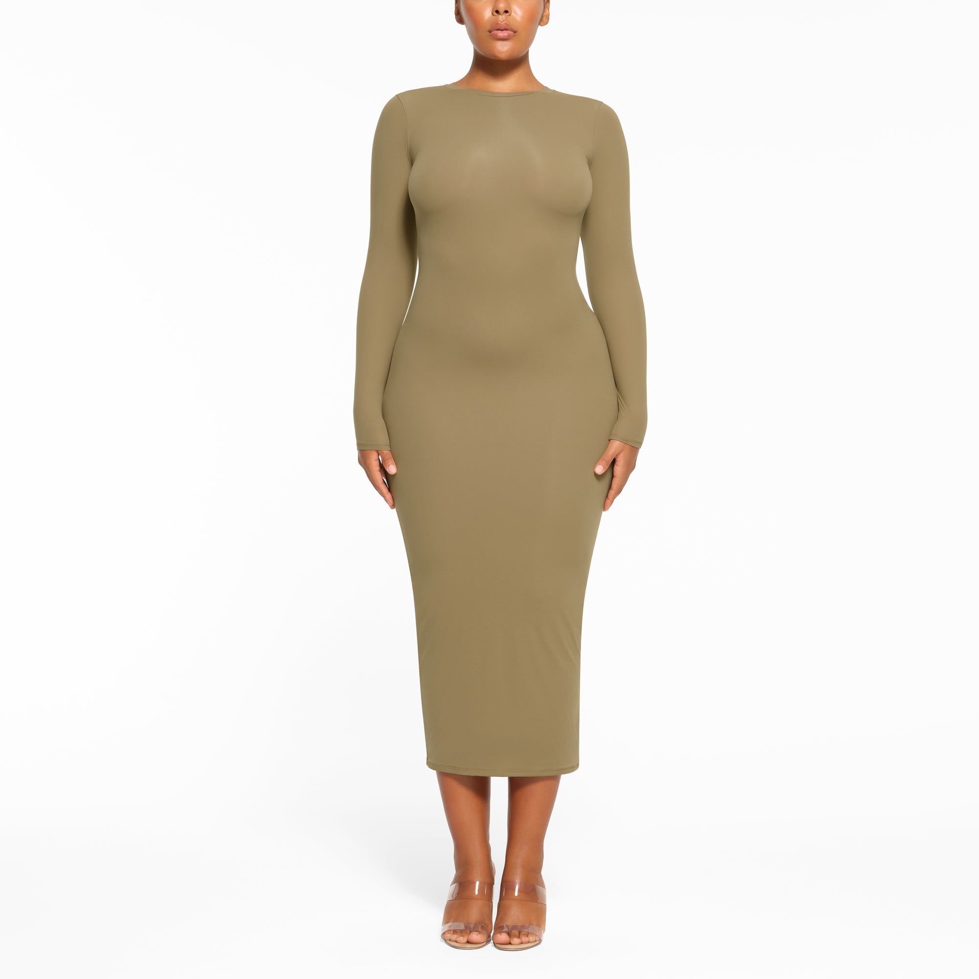 Long sleeve crew neck dress sales