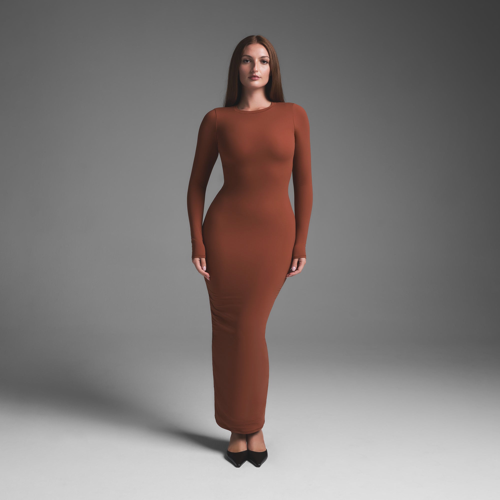 FITS EVERYBODY CREW NECK LONG SLEEVE DRESS | SAFFRON