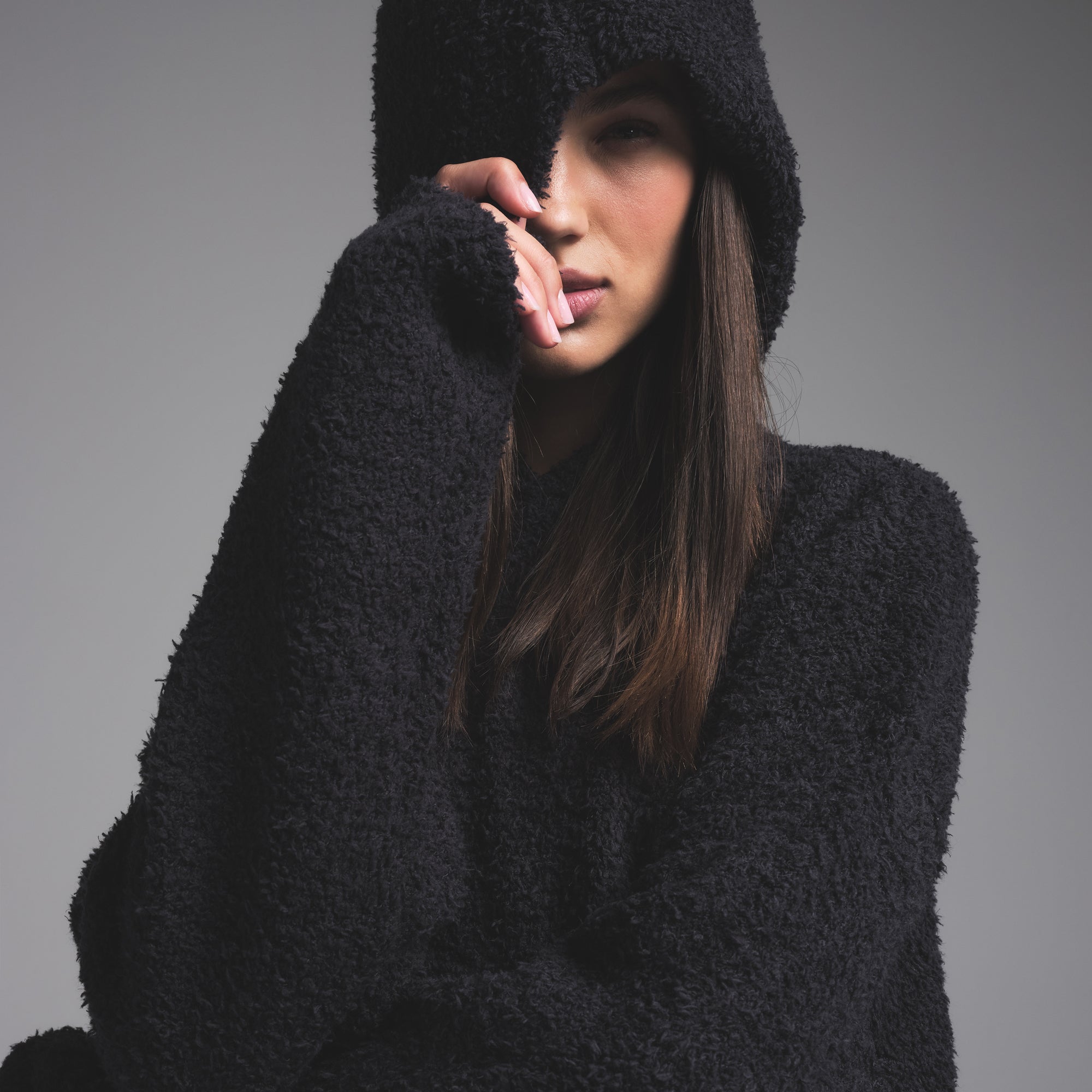 【COZINESS】OVER WARMER KNIT HOODIE COZY KNIT UNISEX HOODIE | ONYX