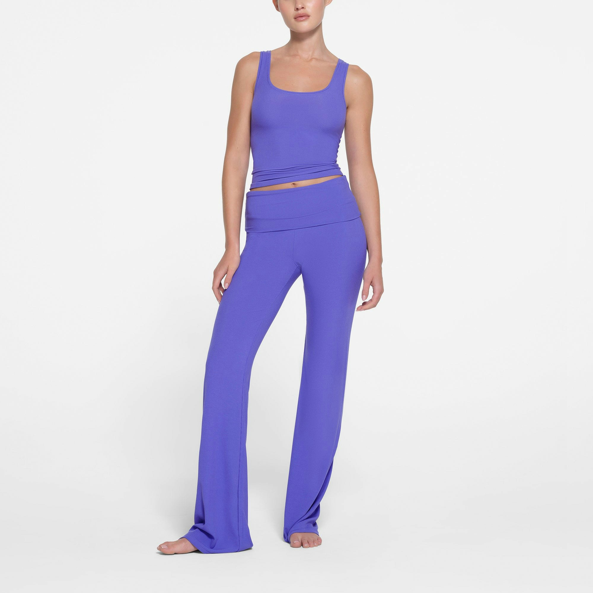 SOFT LOUNGE FOLDOVER PANT | TANZANITE ON A MODEL FRONT VIEW