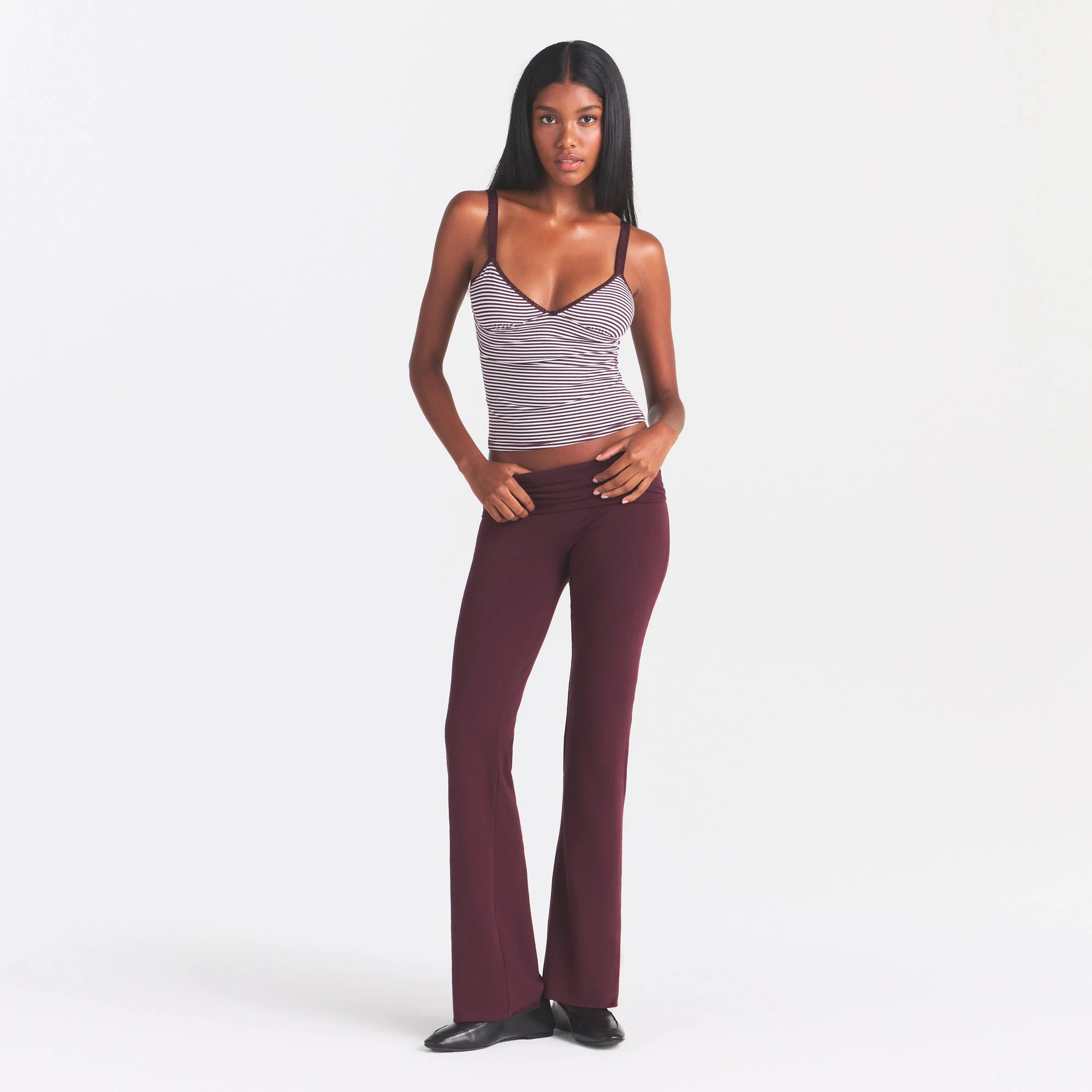 COTTON JERSEY FOLDOVER PANT | CURRANT & LAYS FLAT ON A WHITE BACKGROUND | FLT
