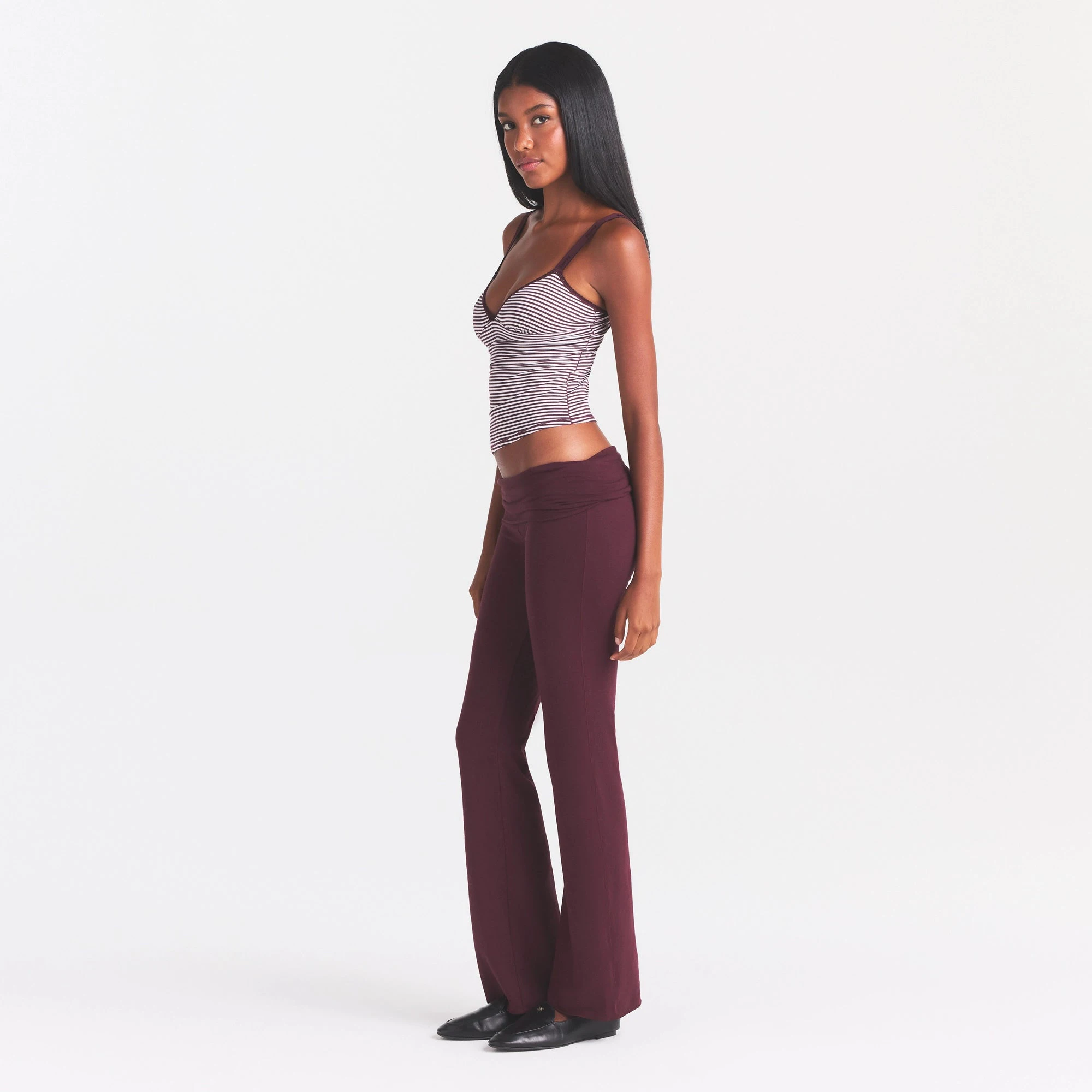 COTTON JERSEY FOLDOVER PANT | CURRANT & LAYS FLAT ON A WHITE BACKGROUND | FLT