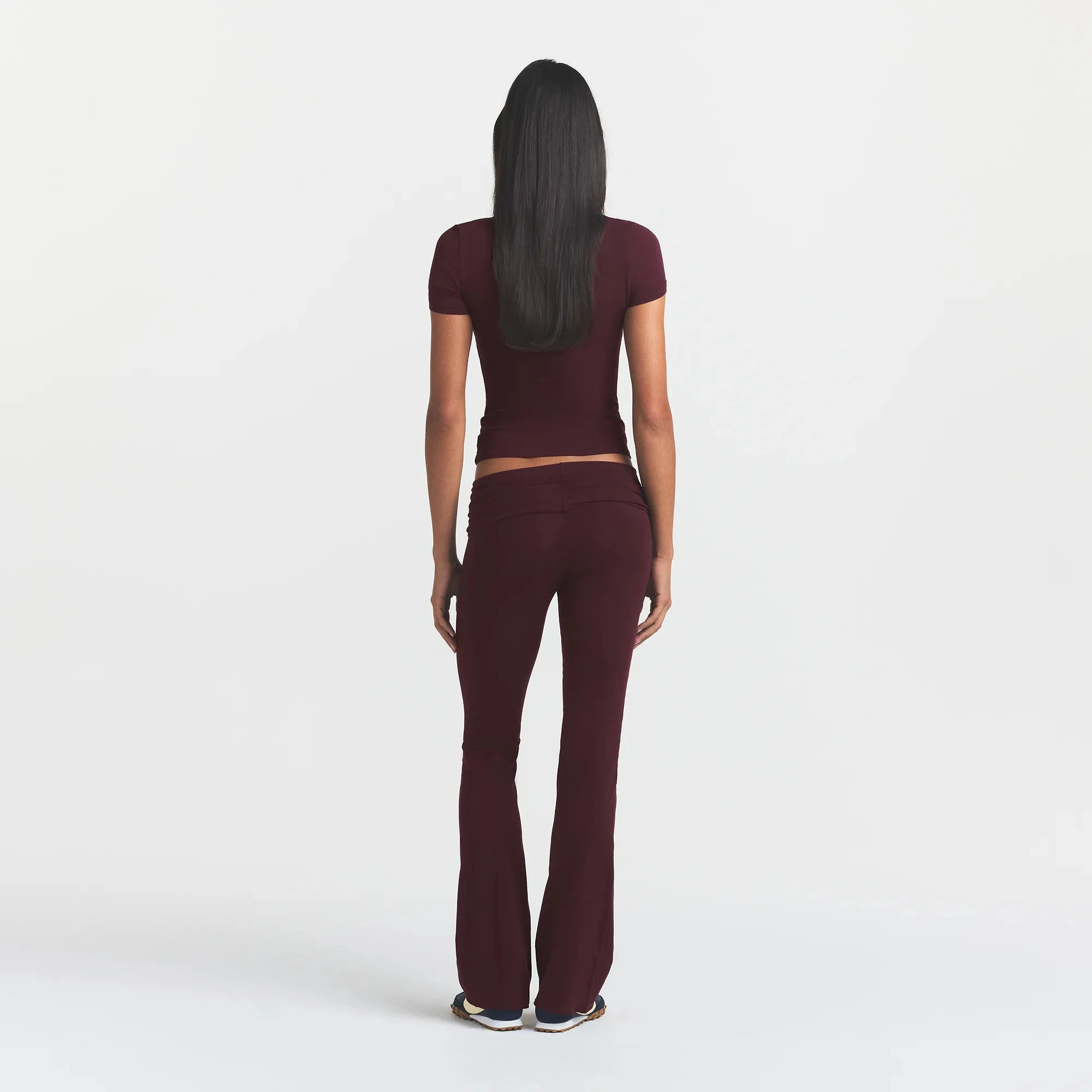 COTTON JERSEY FOLDOVER PANT | CURRANT ON A MODEL BACK VIEW