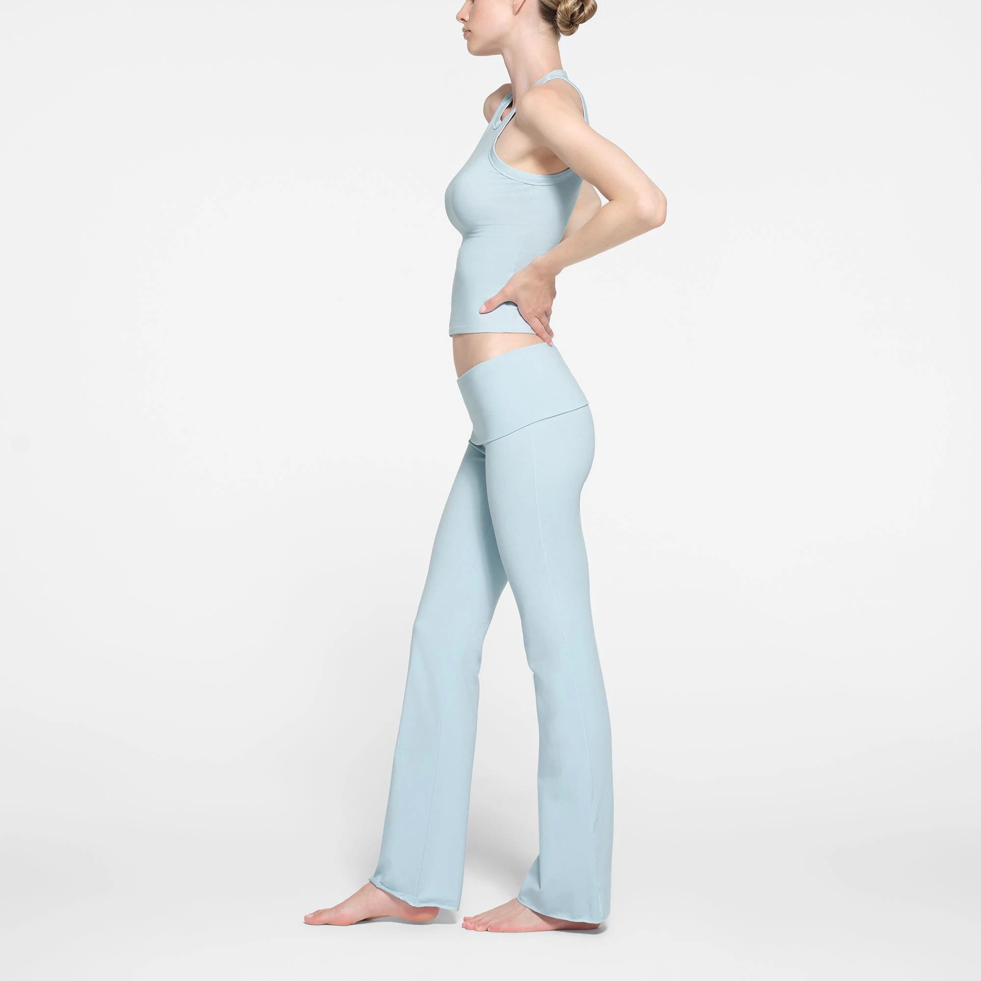 COTTON JERSEY FOLDOVER PANT | OPAL ON A MODEL SIDE VIEW
