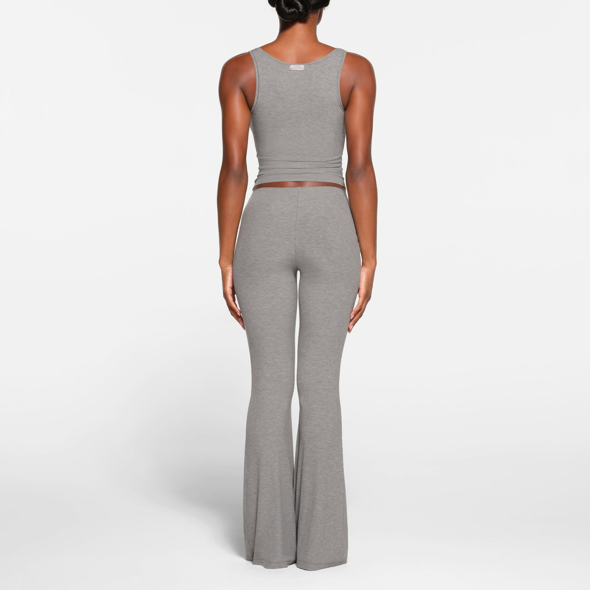 SOFT LOUNGE RUCHED PANT | HEATHER GREY ON A MODEL BACK VIEW