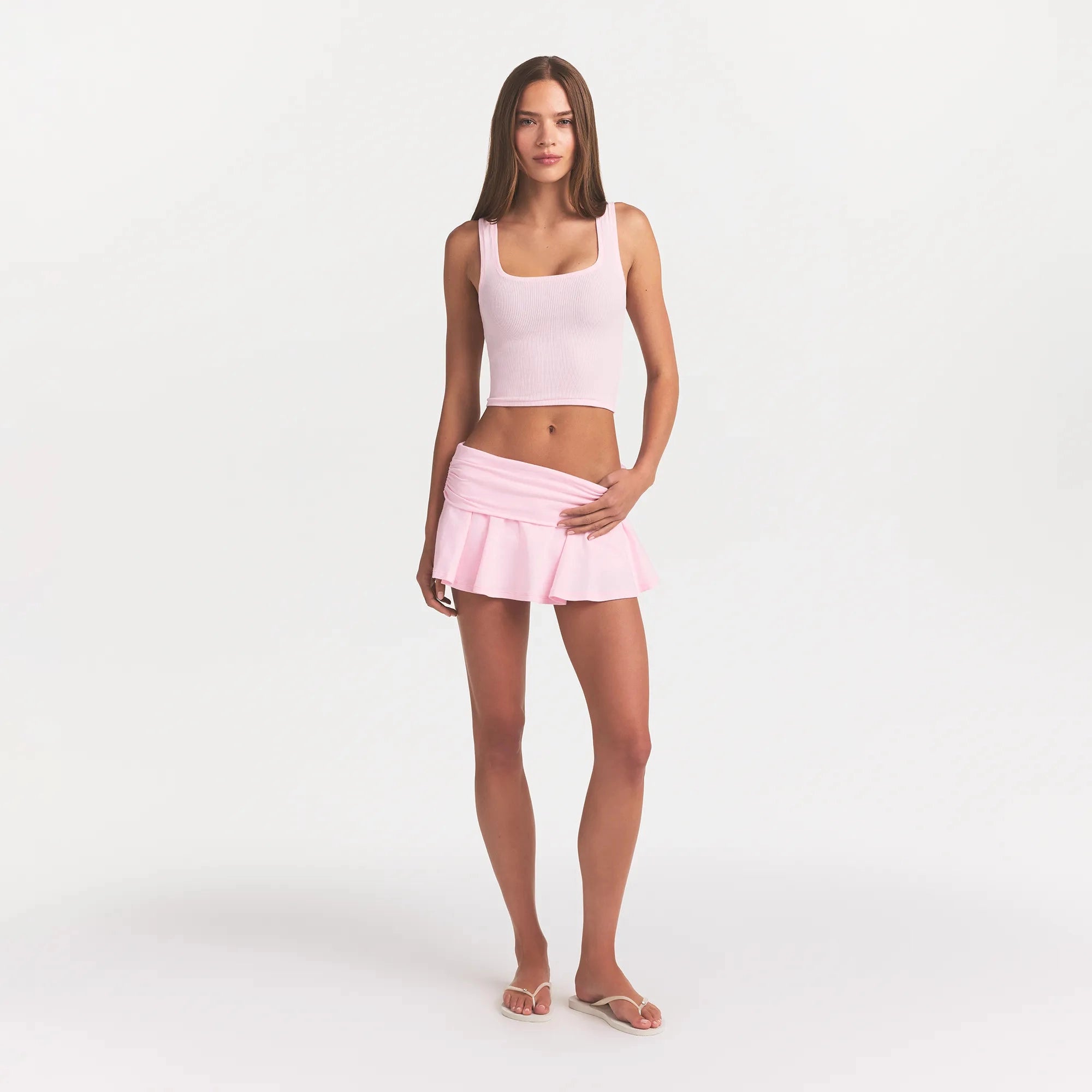 COTTON RIB TANK | CHERRY BLOSSOM ON A MODEL FRONT VIEW @ | FOCUS: 0.0, 1.0, 0.9
