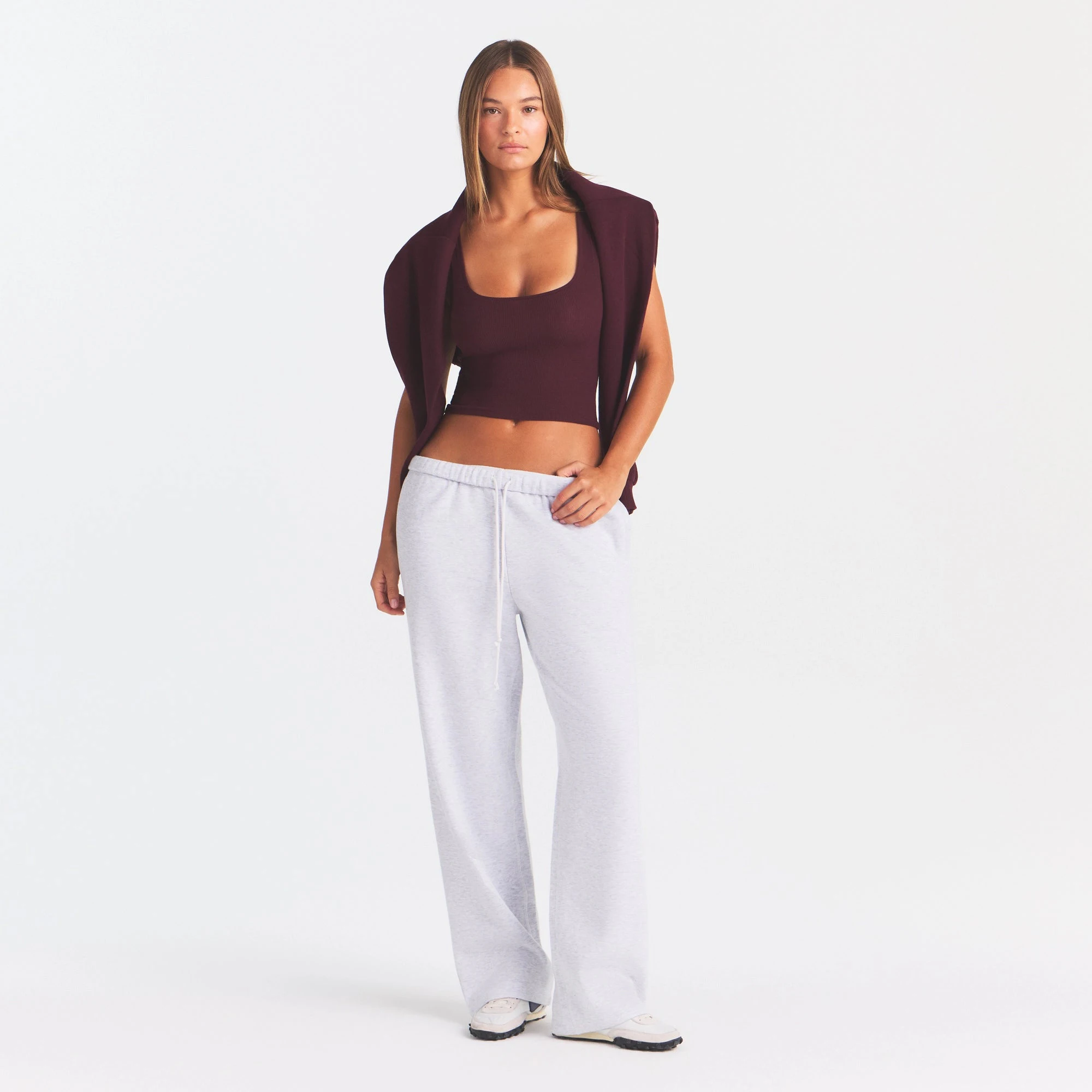 COTTON RIB TANK | CURRANT ON A MODEL FRONT VIEW @ | FOCUS: 0.0, 1.0, 0.9
