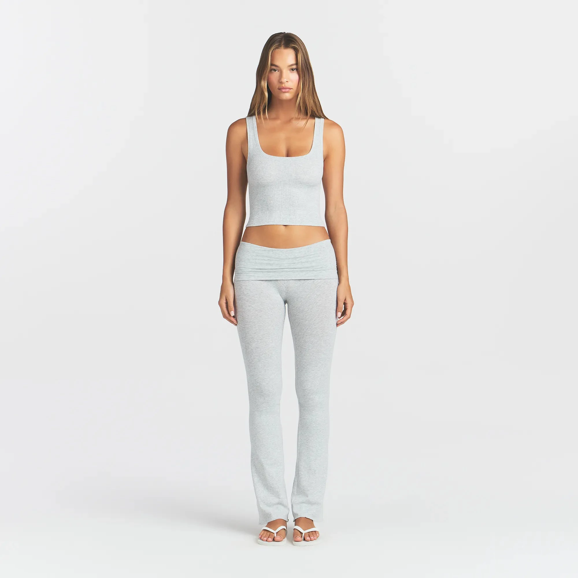 COTTON RIB TANK | LIGHT HEATHER GREY ON A MODEL FRONT VIEW @ | FOCUS: 0.0, 1.0, 0.9