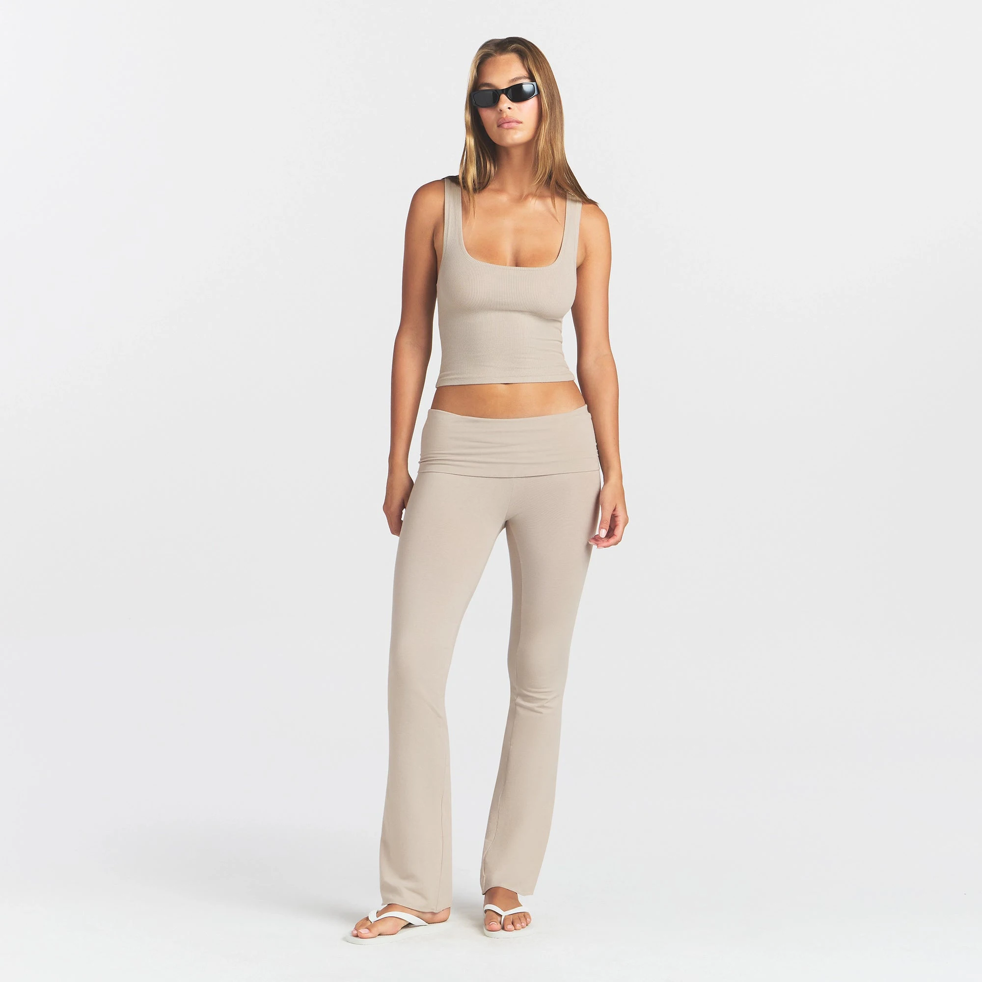 COTTON RIB TANK | STONE ON A MODEL FRONT VIEW