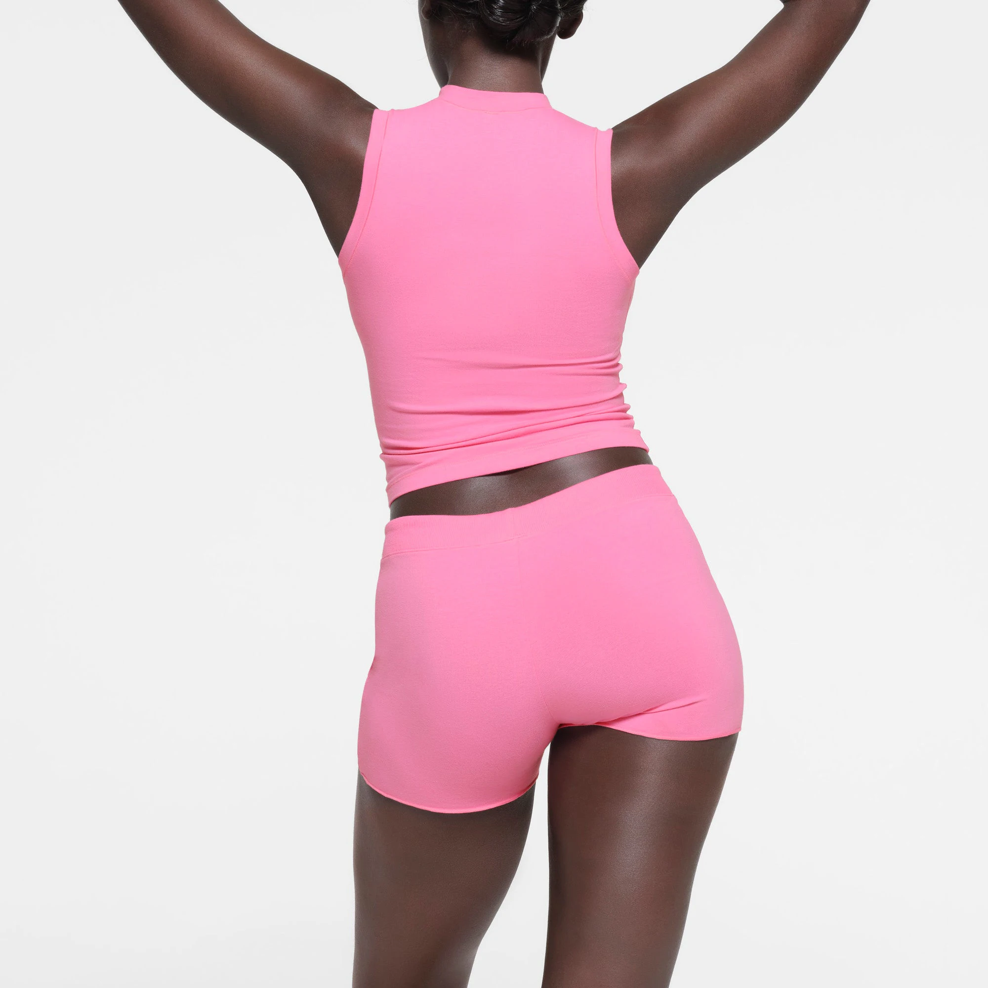 COTTON JERSEY MOCK NECK TANK | SUGAR PINKON A MODEL BACK VIEW