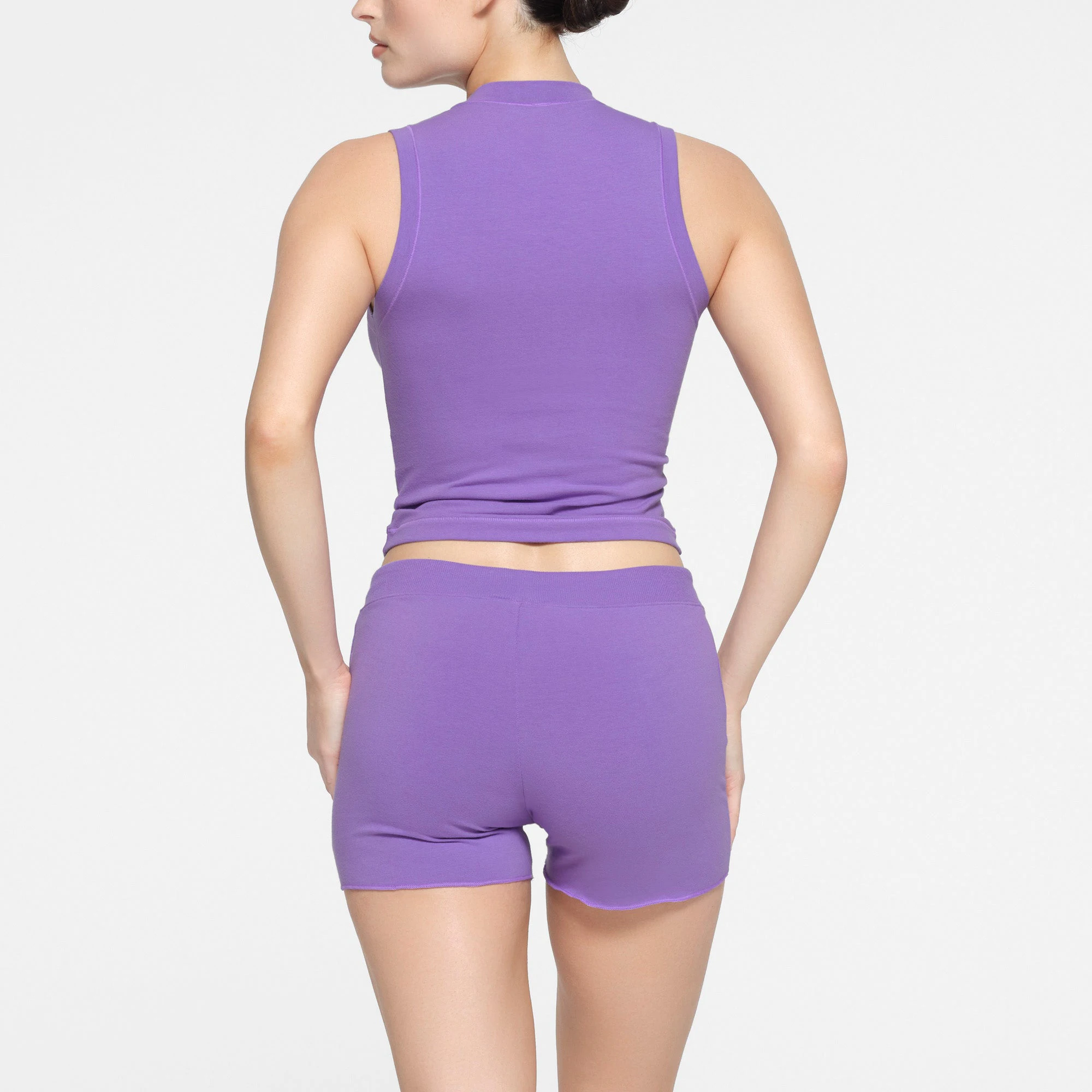 COTTON JERSEY MOCK NECK TANK | ULTRA VIOLET ON A MODEL BACK VIEW