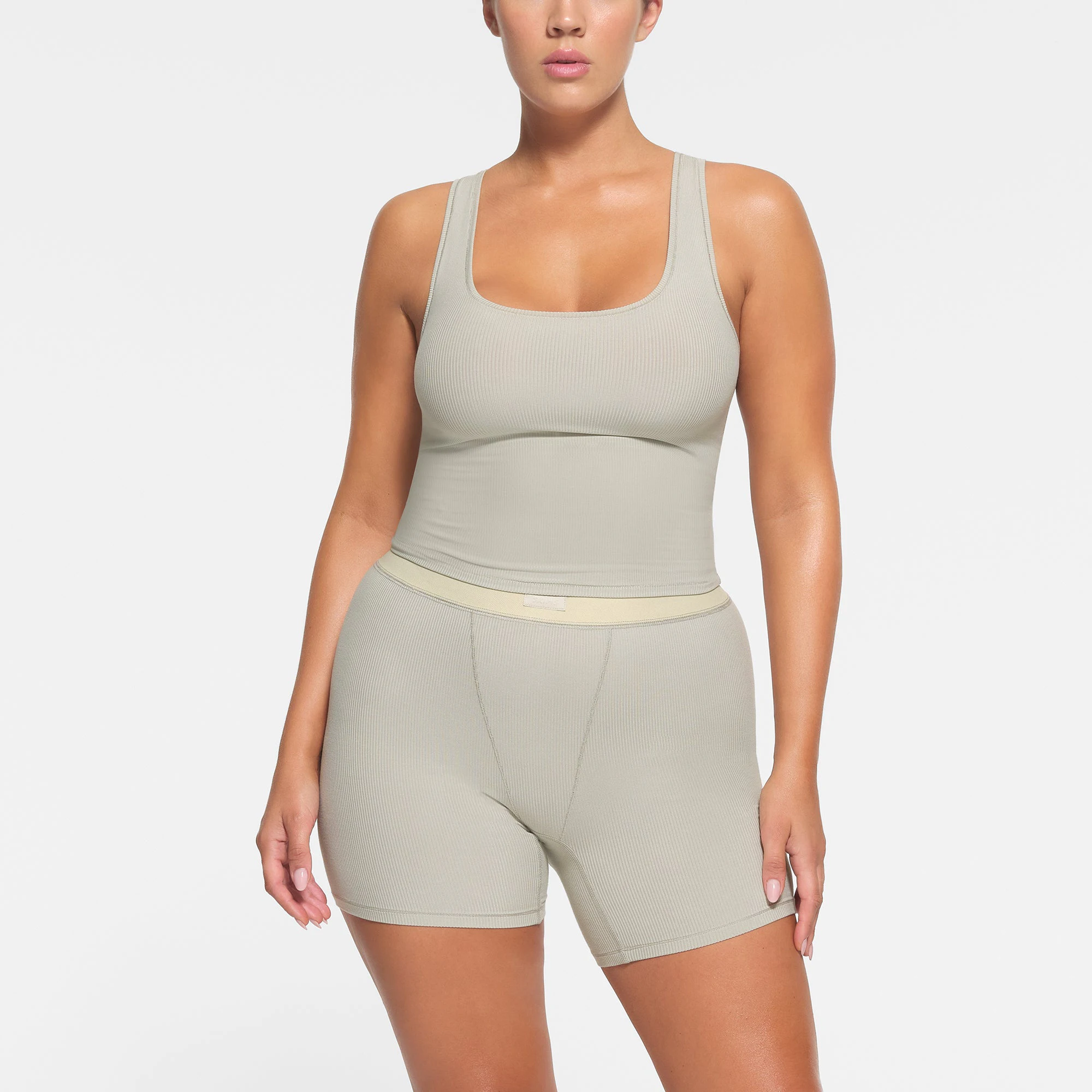 SOFT LOUNGE TANK WORN BY A MODEL IN FRONT VIEW