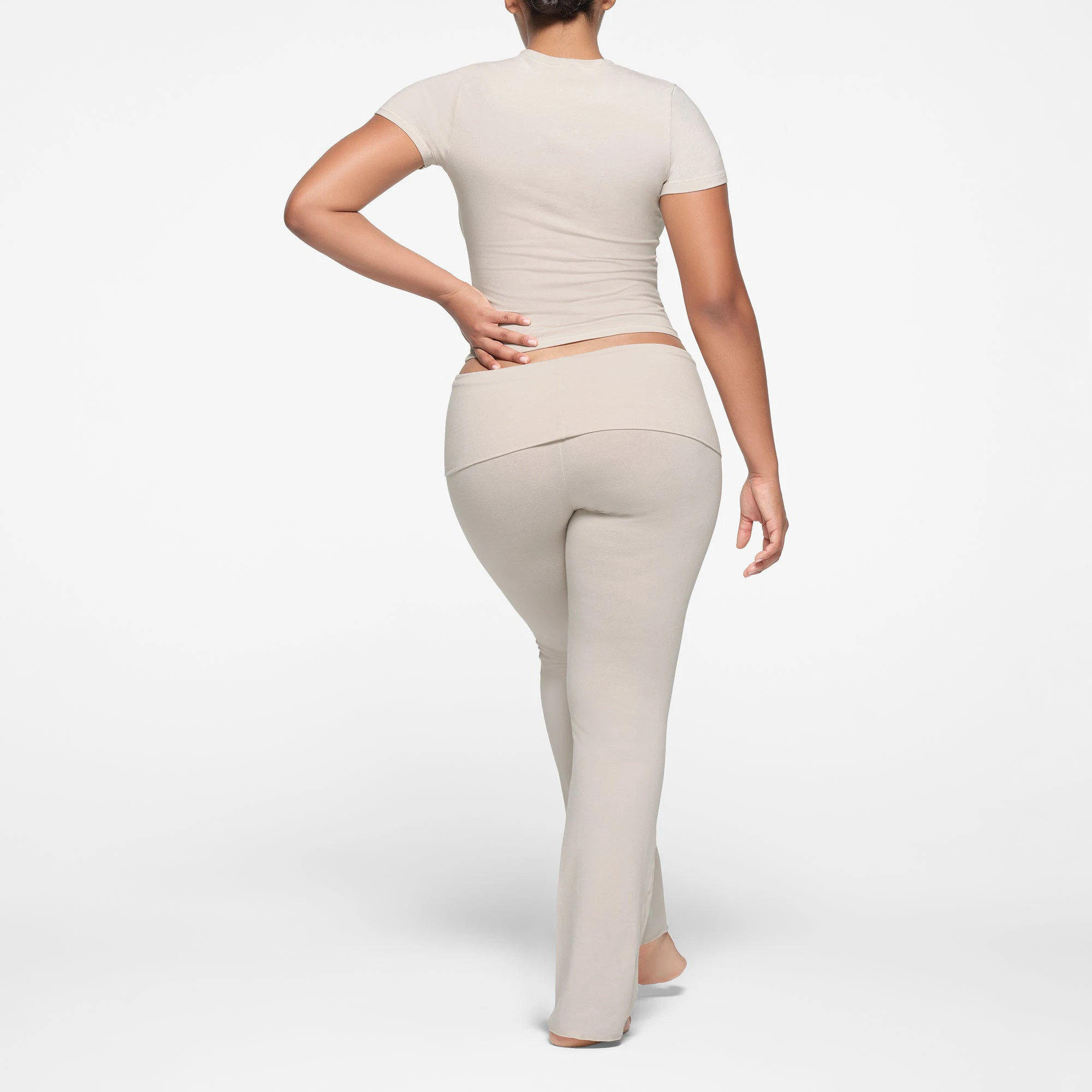 COTTON JERSEY T-SHIRT | STONE ON A MODEL BACK VIEW