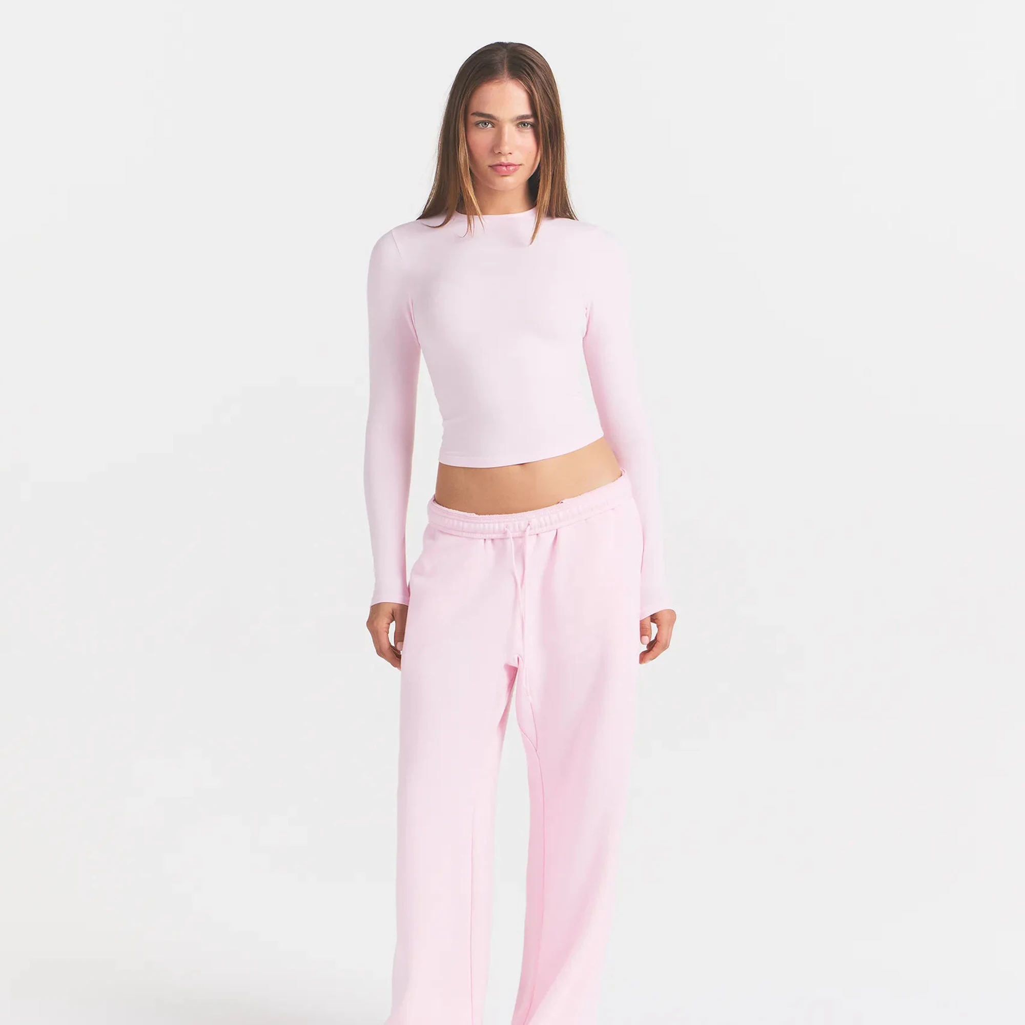 COTTON JERSEY LONG SLEEVE T-SHIRT | CHERRY BLOSSOM ON A MODEL FRONT VIEW