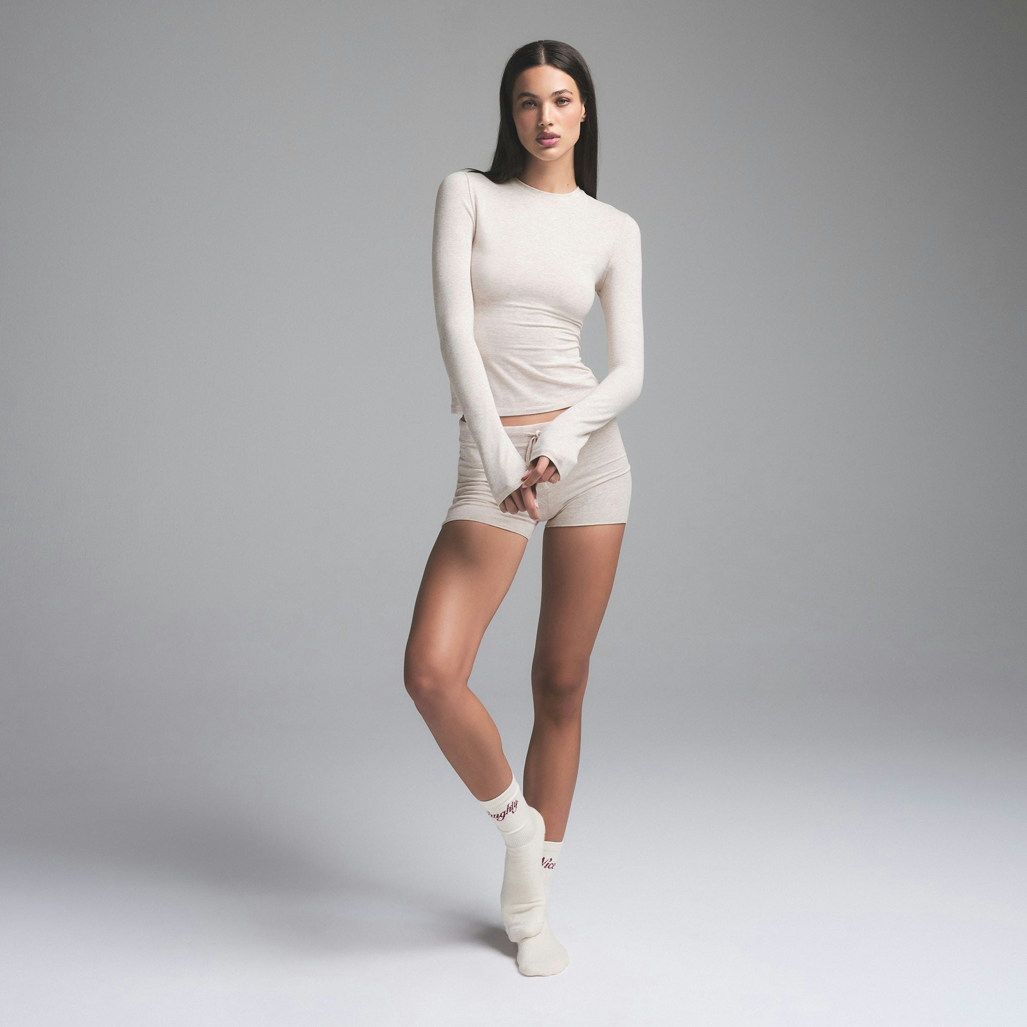 COTTON JERSEY LONG SLEEVE T-SHIRT | HEATHER OATMEAL