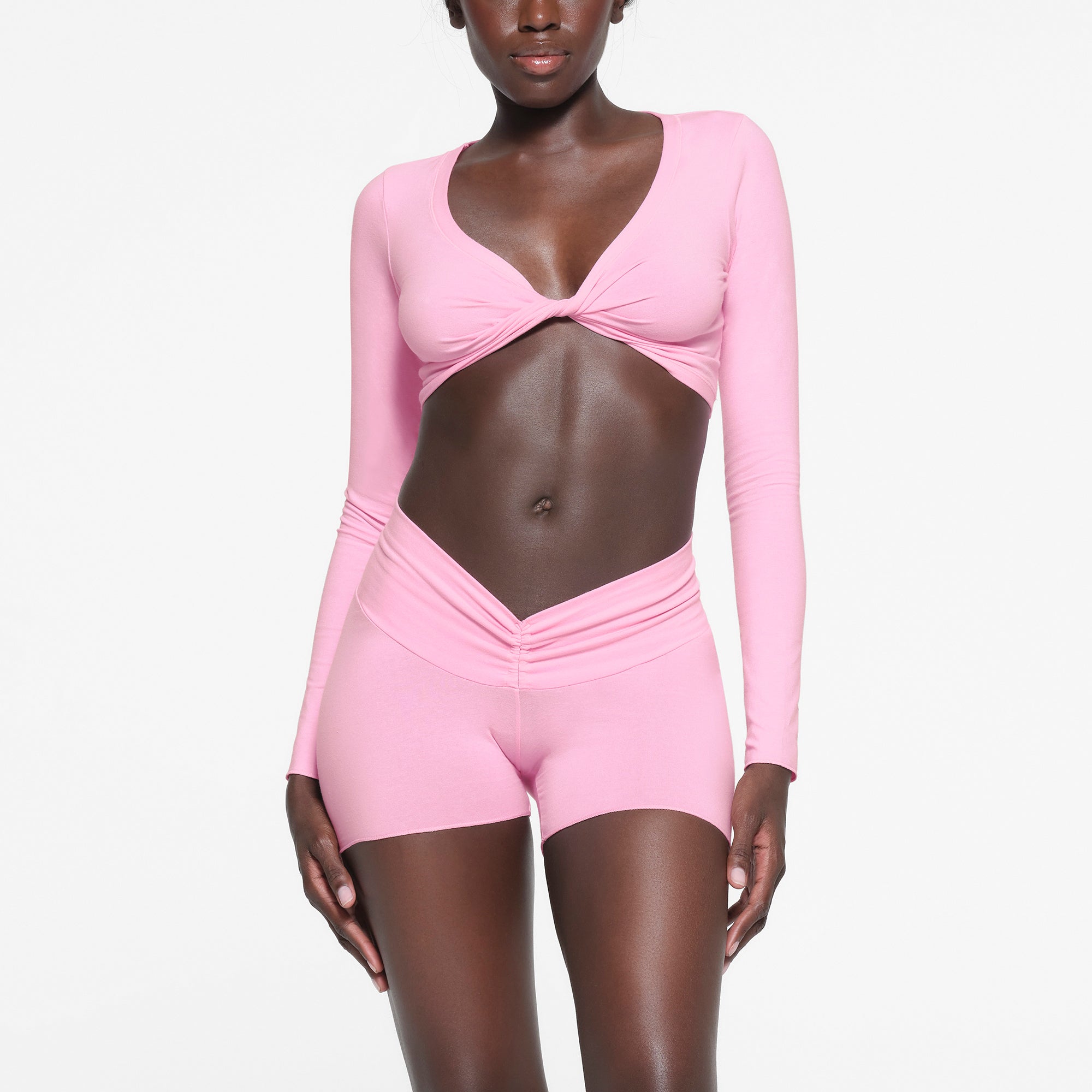 COTTON TWIST LONG SLEEVE CROPPED TOP COTTON CANDY