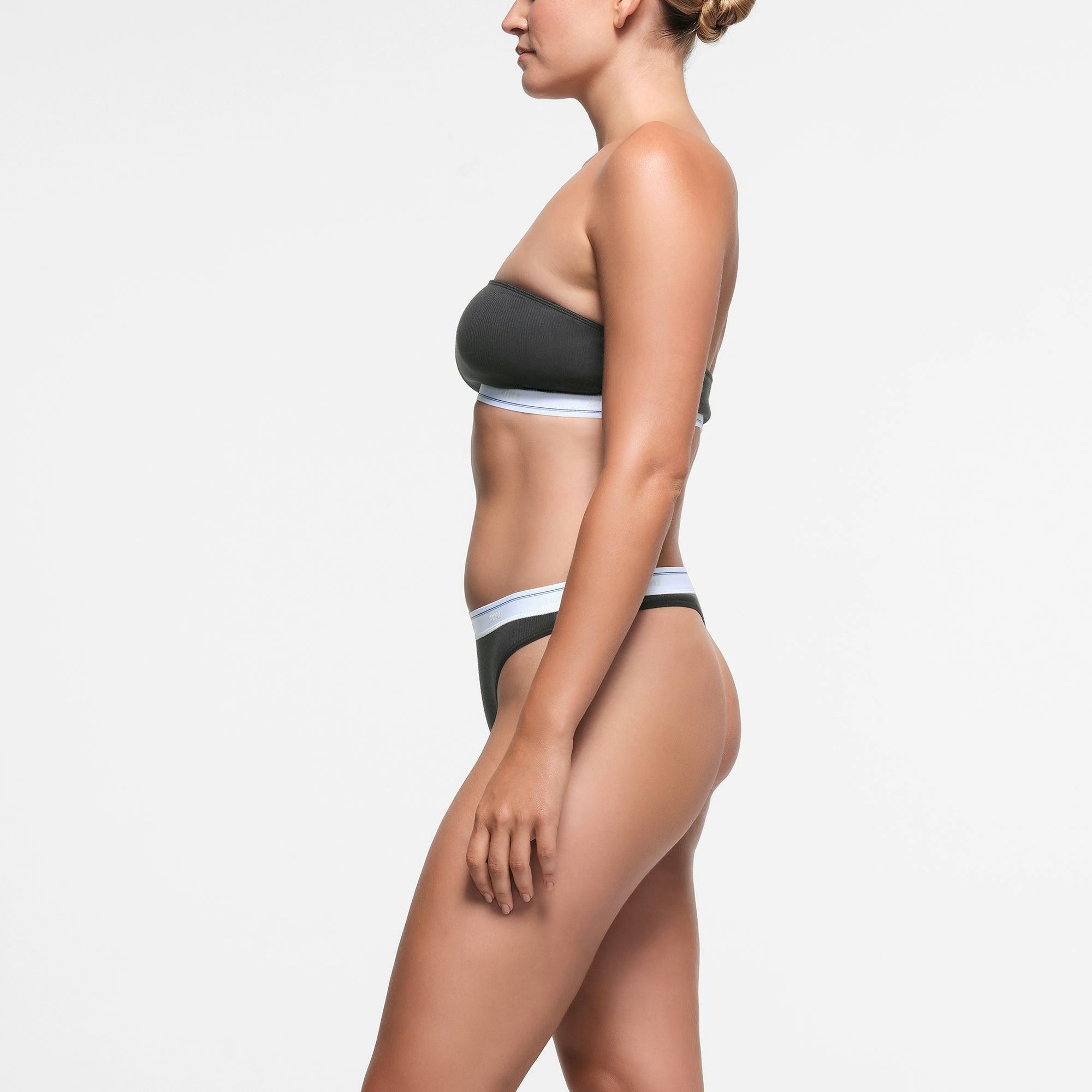 COTTON RIB BANDEAU | SOOT SPORT STRIPE ON A MODEL SIDE VIEW