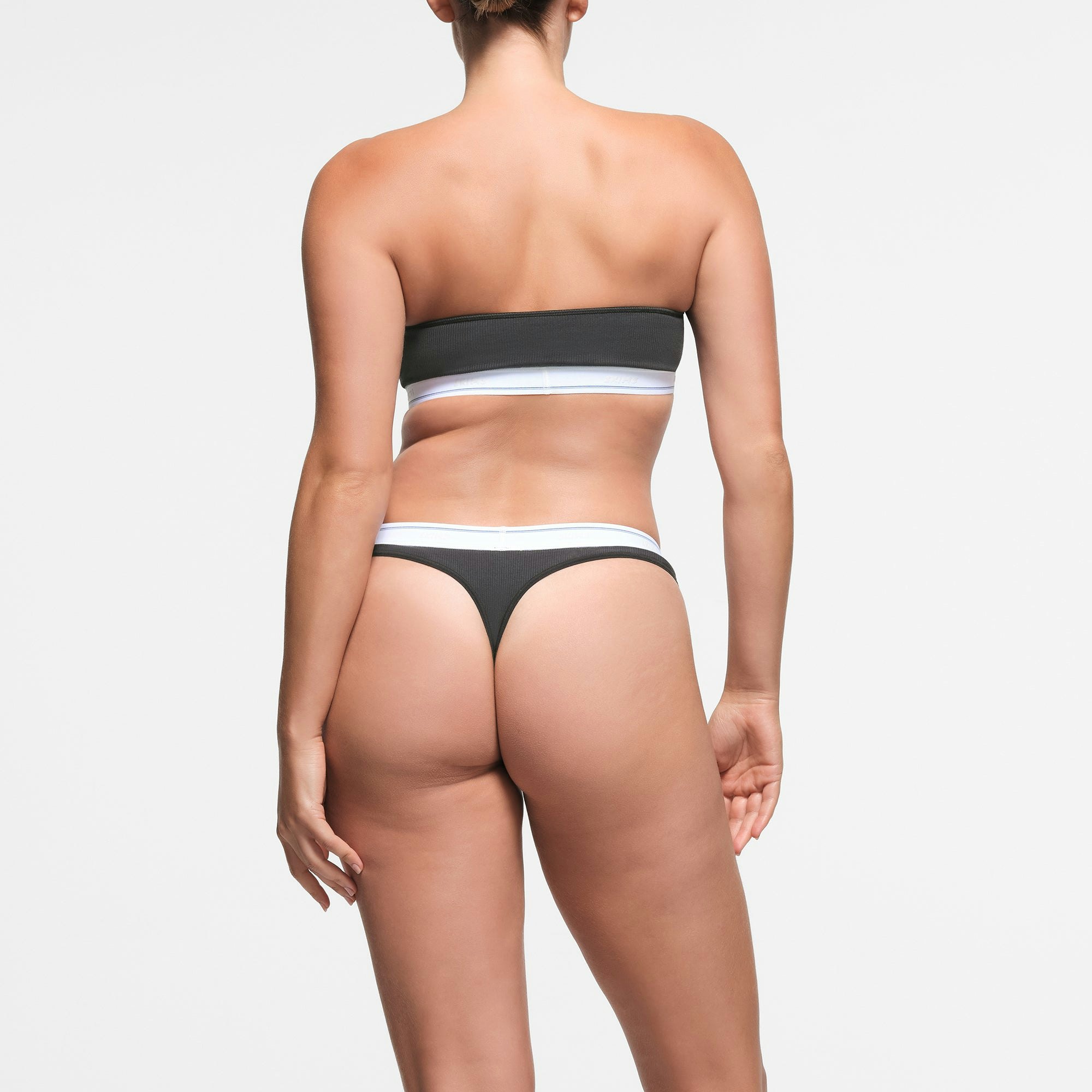 COTTON RIB BANDEAU | SOOT SPORT STRIPE ON A MODEL BACK VIEW