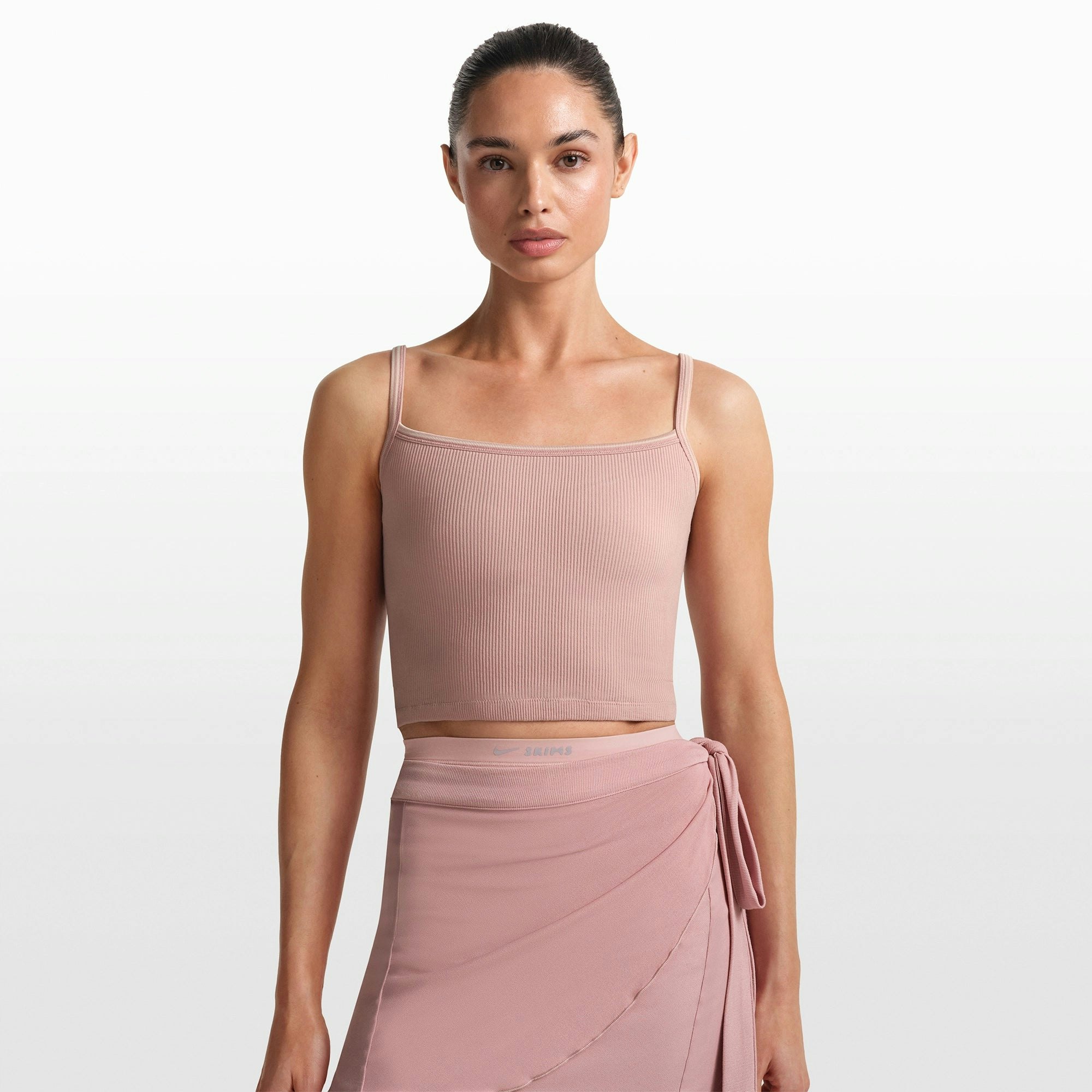 NikeSKIMS RIBBED SEAMLESS CAMI | HIMALAYAN ON A MODEL FRONT VIEW @ | FOCUS: 0.0, 1.0, 0.9