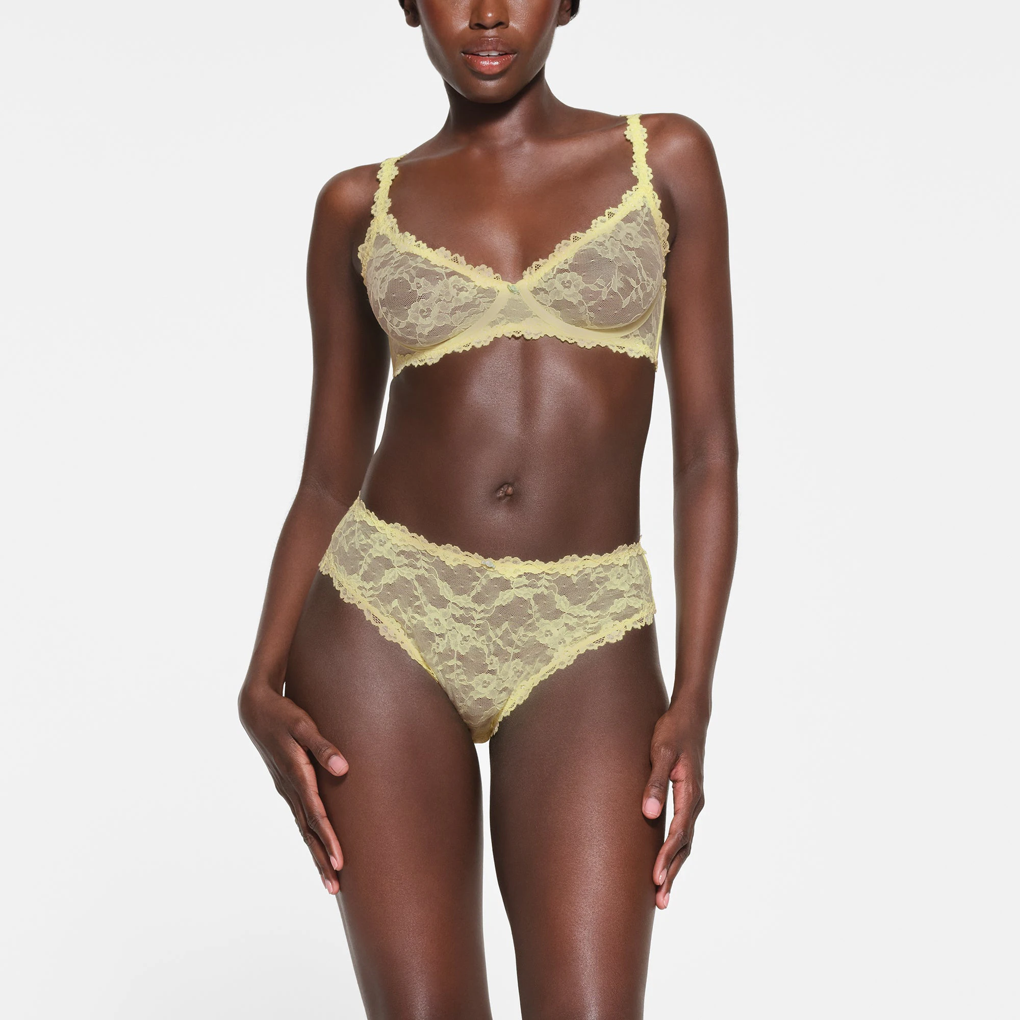 STRETCH LACE UNLINED DEMI BRA | LEMONADE ON A MODEL FRONT VIEW