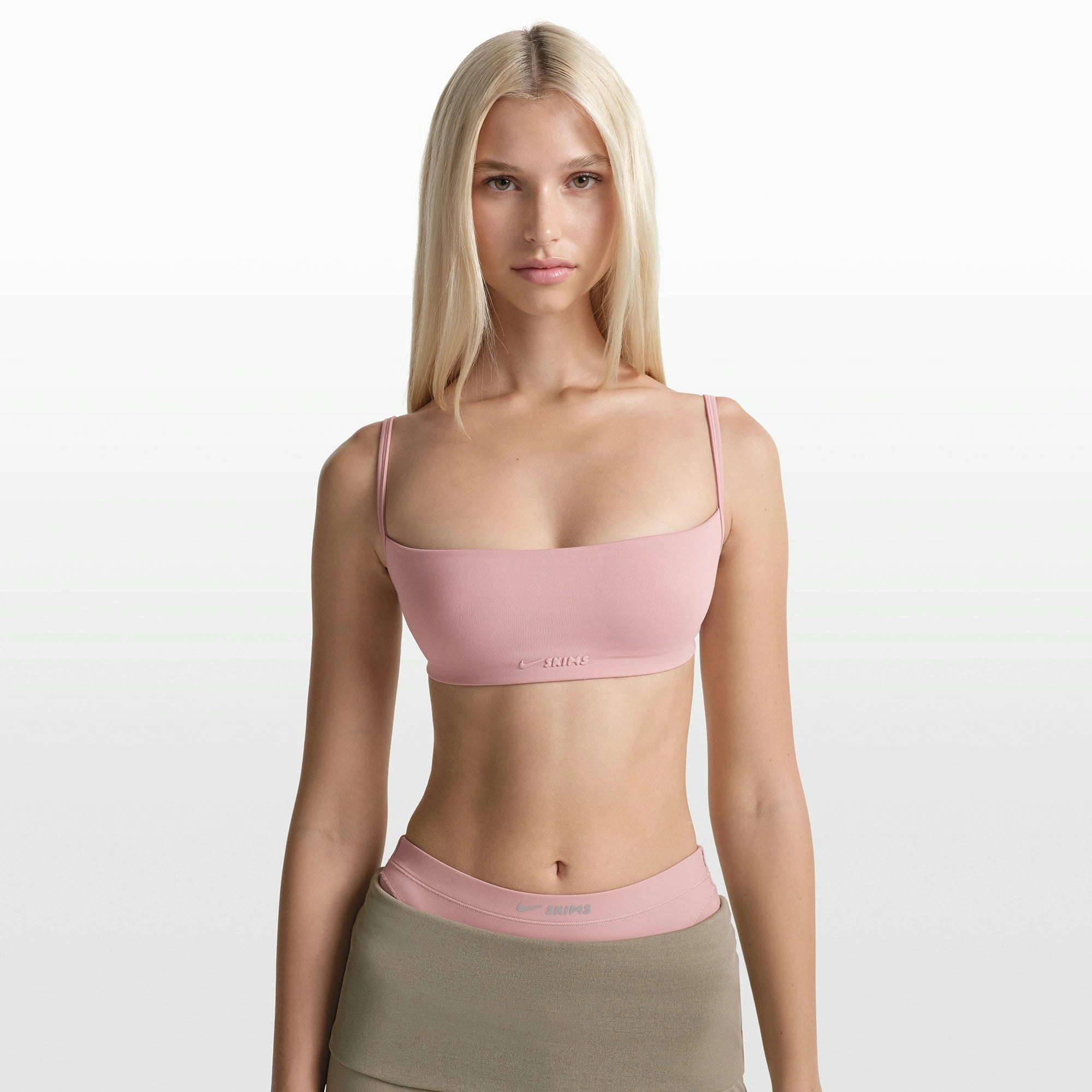 NikeSKIMS MATTE MICRO BRA | HIMALAYAN ON A MODEL FRONT VIEW @ | FOCUS: 0.0, 1.0, 0.9