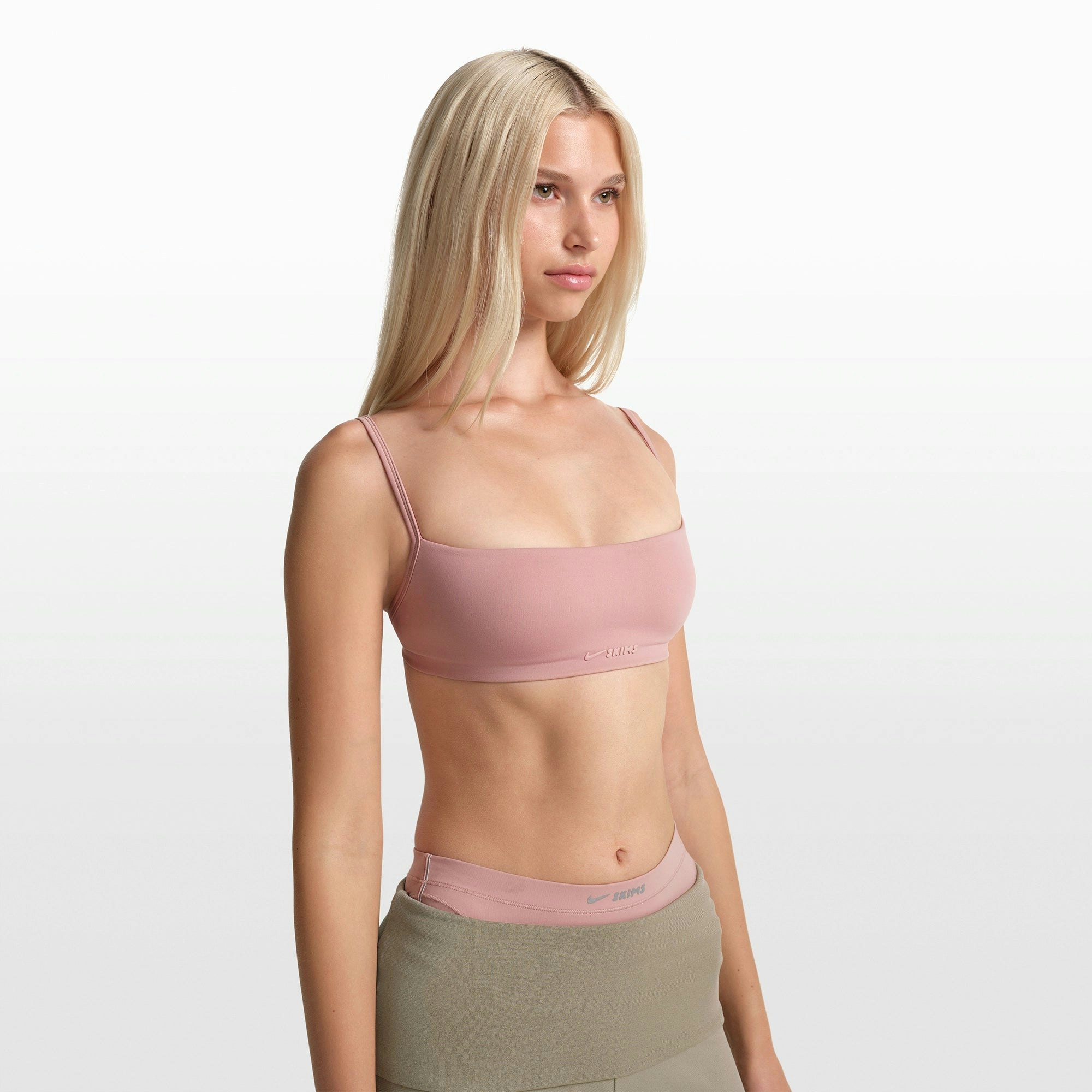 NikeSKIMS MATTE MICRO BRA | HIMALAYAN ON A MODEL FRONT VIEW @ | FOCUS: 0.0, 1.0, 0.9
