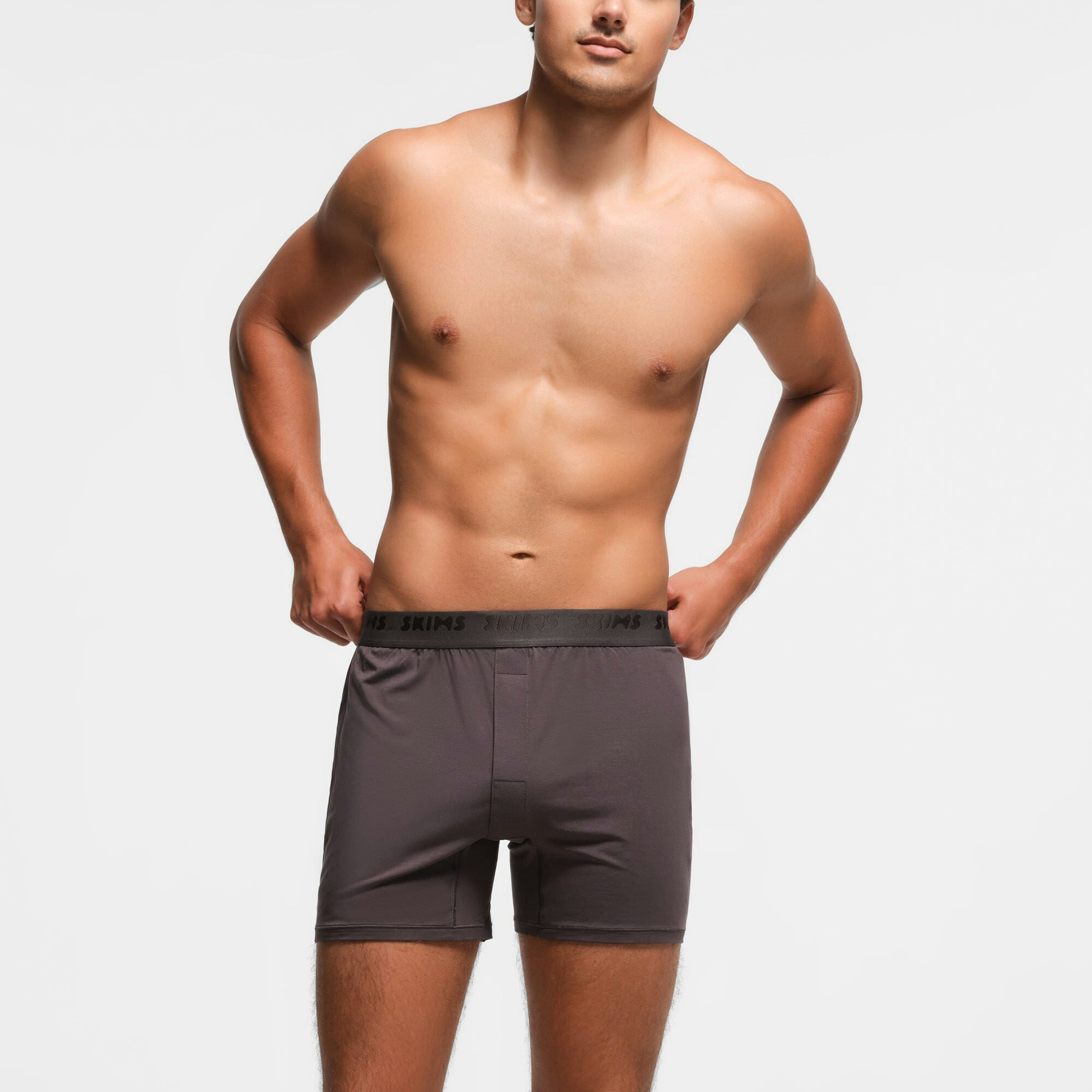 SKIMS STRETCH MENS KNIT BOXER | IRON ON A MODEL FRONT VIEW